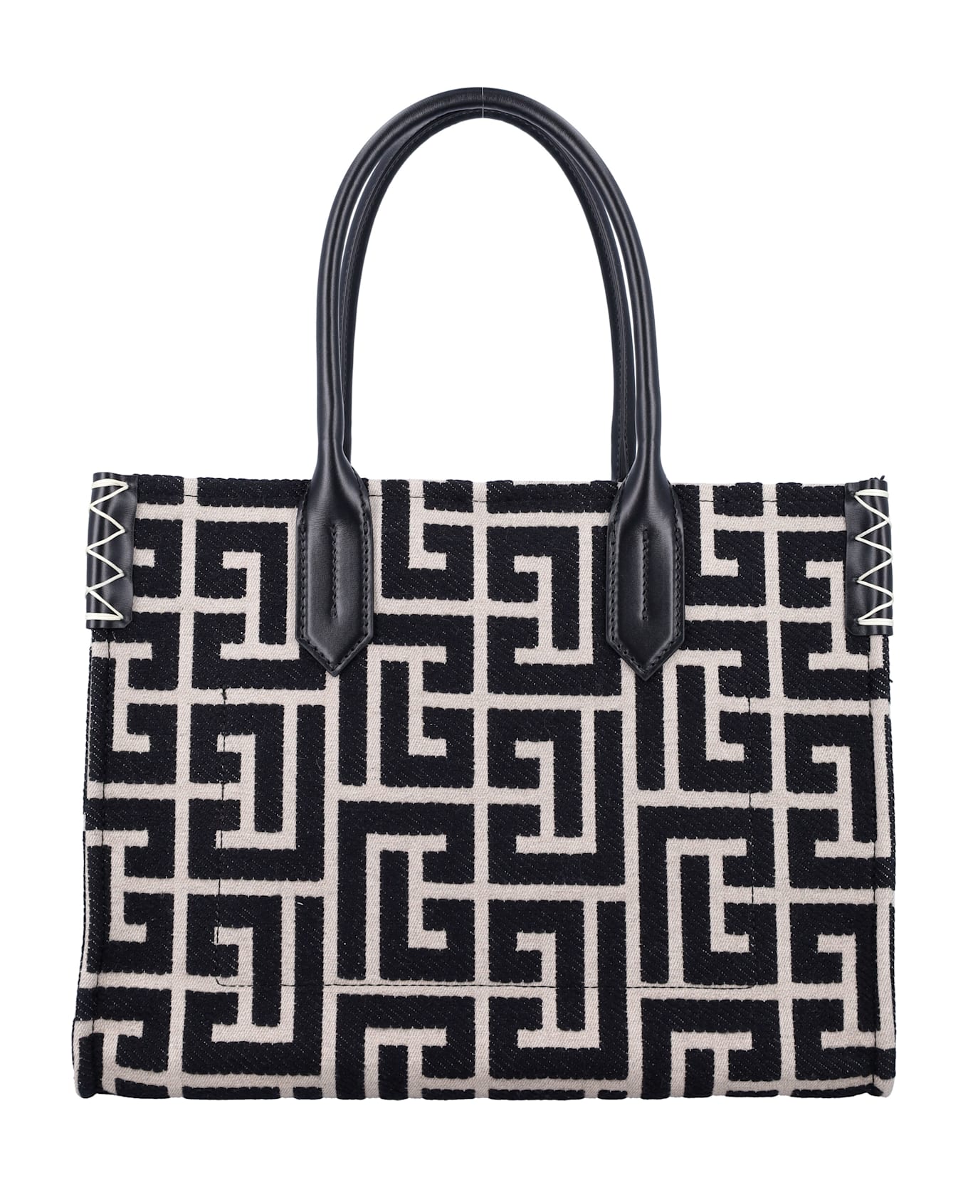 Balmain B-army Shopper 36 Bag In Pb Labyrinth Jacquard - BLACK/IVORY