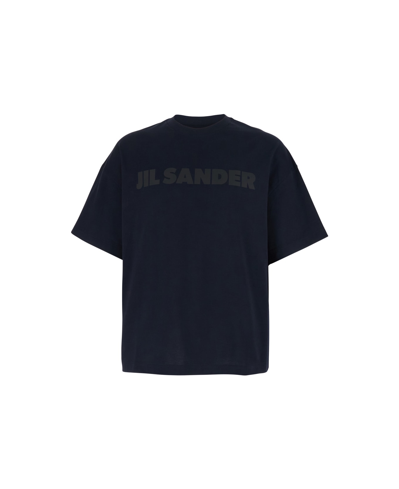 Jil Sander Blue Crewneck T-shirt With Logo Lettering On The Front In Cotton Man - Blu