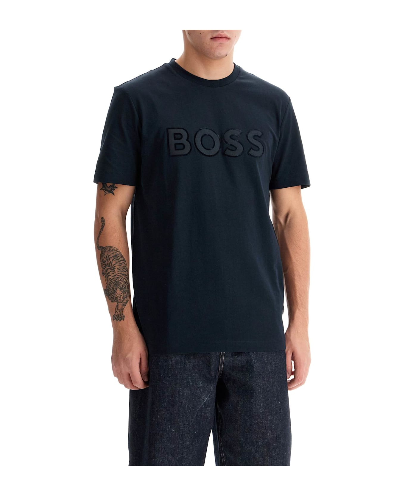 Hugo Boss T-shirt With Patch Logo Design - DARK BLUE (Blue) シャツ