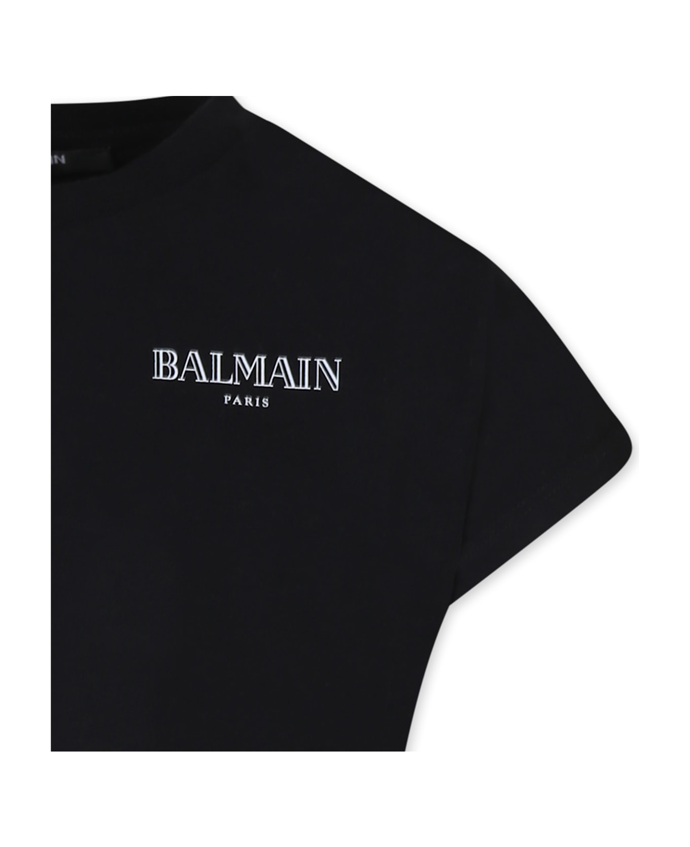 Balmain Black Crop T-shirt For Girl With Logo - Black