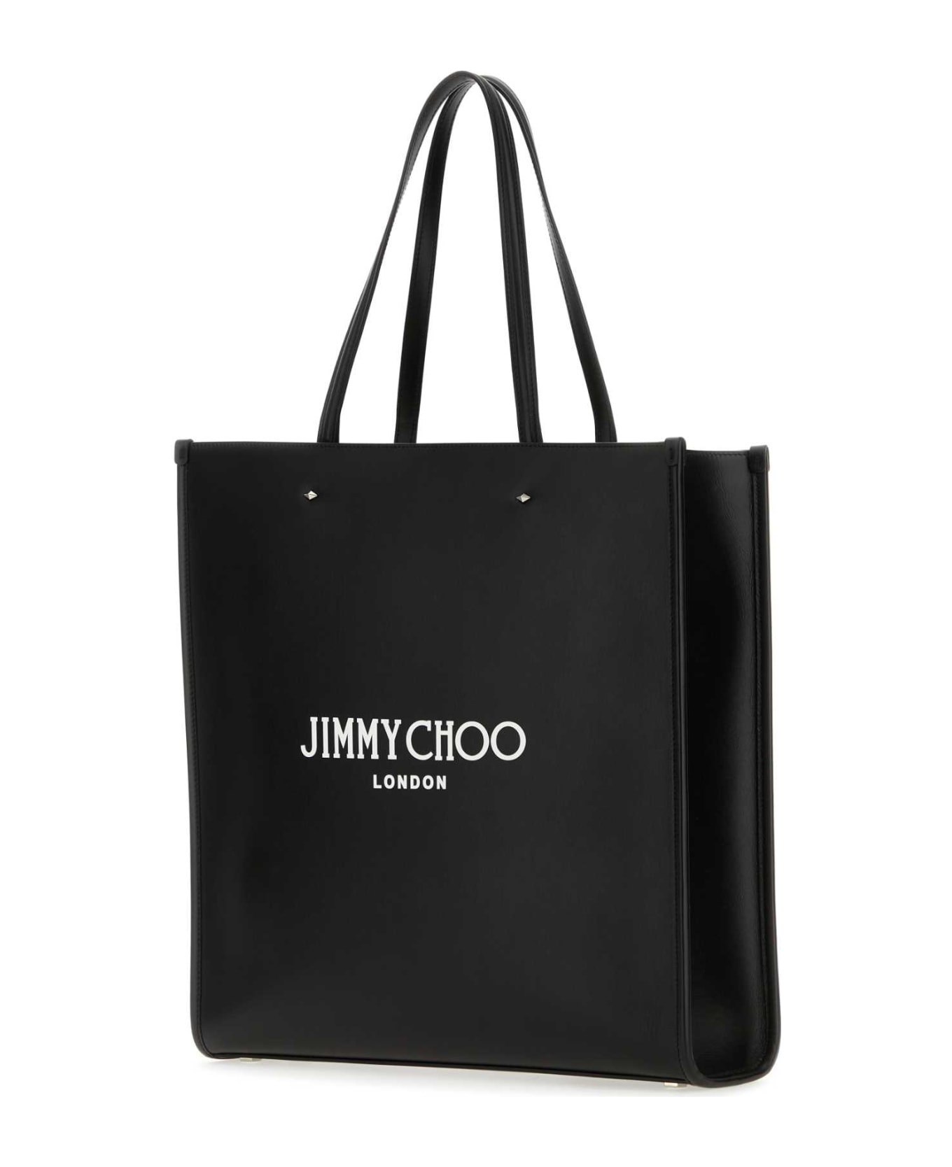 Jimmy Choo Black Leather N/s Tote M Shopping Bag - BLACKWHITESILVER トートバッグ
