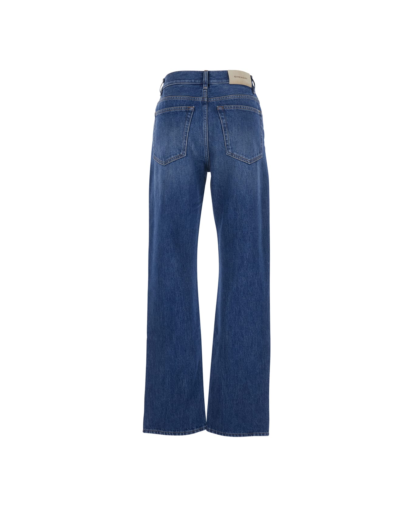 Givenchy Blue Pants With Belt Loops And Logo Patch On The Rear In Denim Woman - Blu