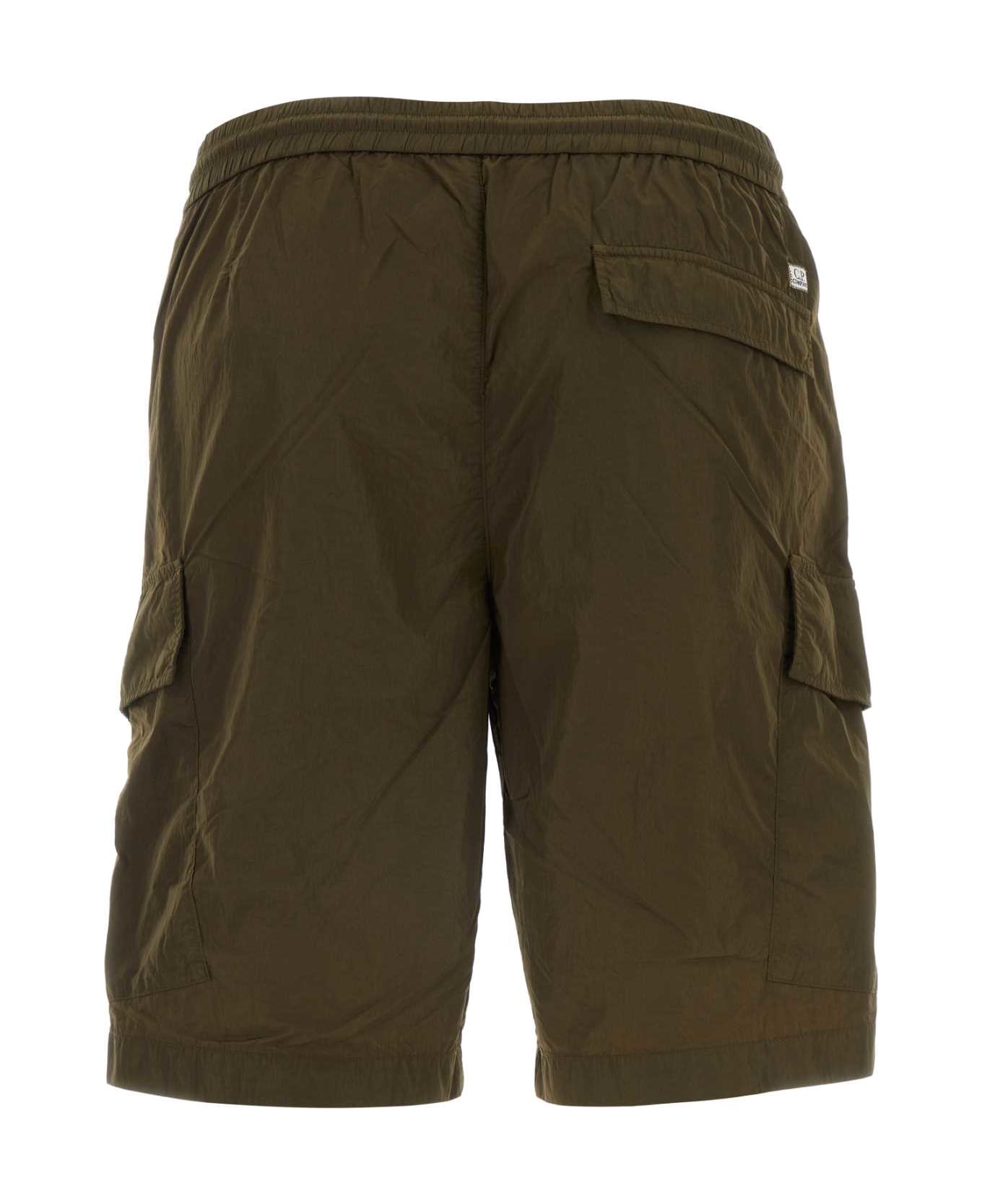 C.P. Company Army Green Nylon Bermuda Shorts - IVYGREEN