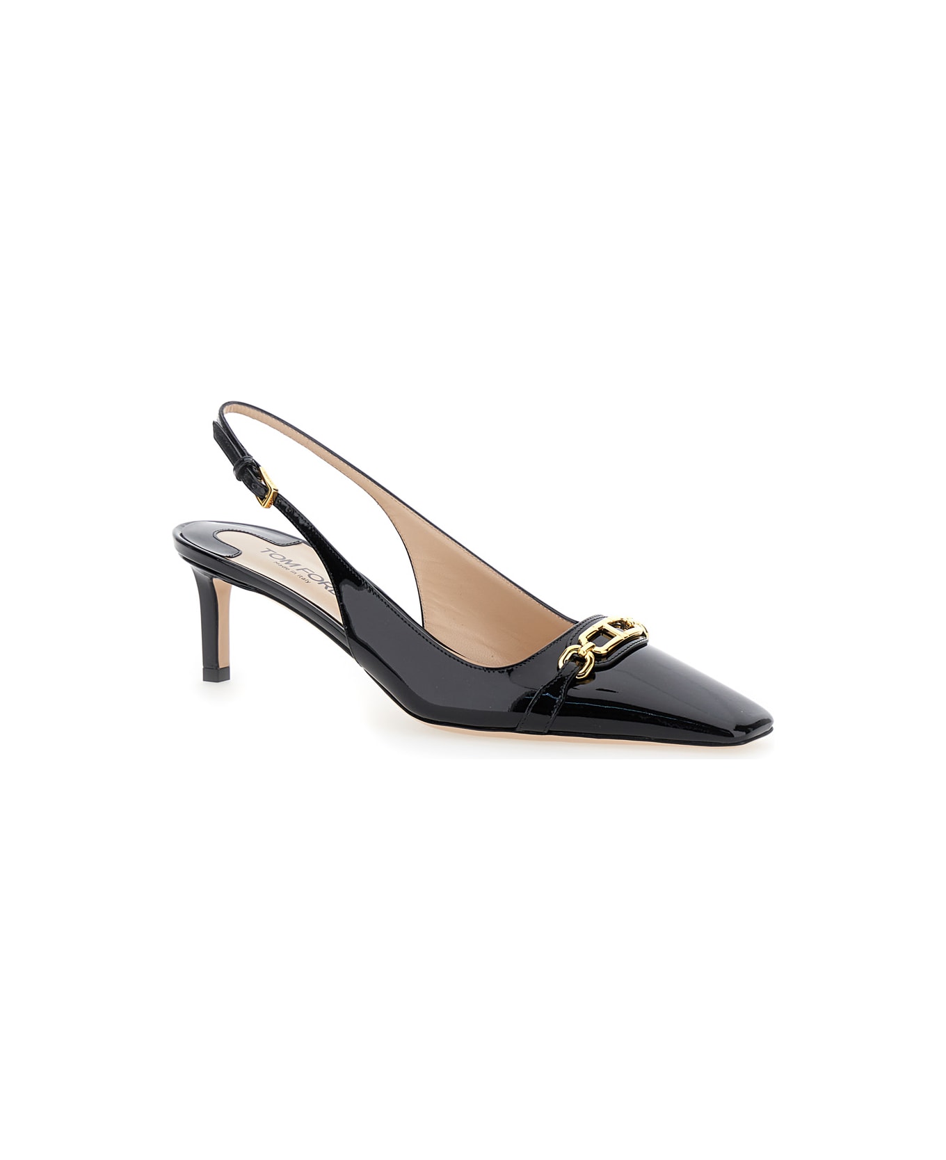 Tom Ford Slingback Pumps With T Logo Detail - BLACK