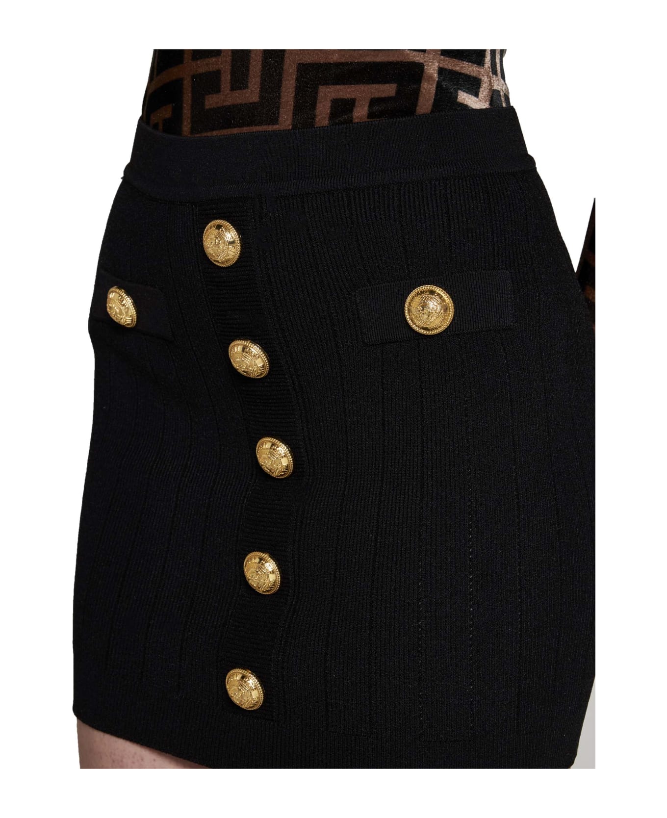 Balmain Knit Skirt With Buttons - Black
