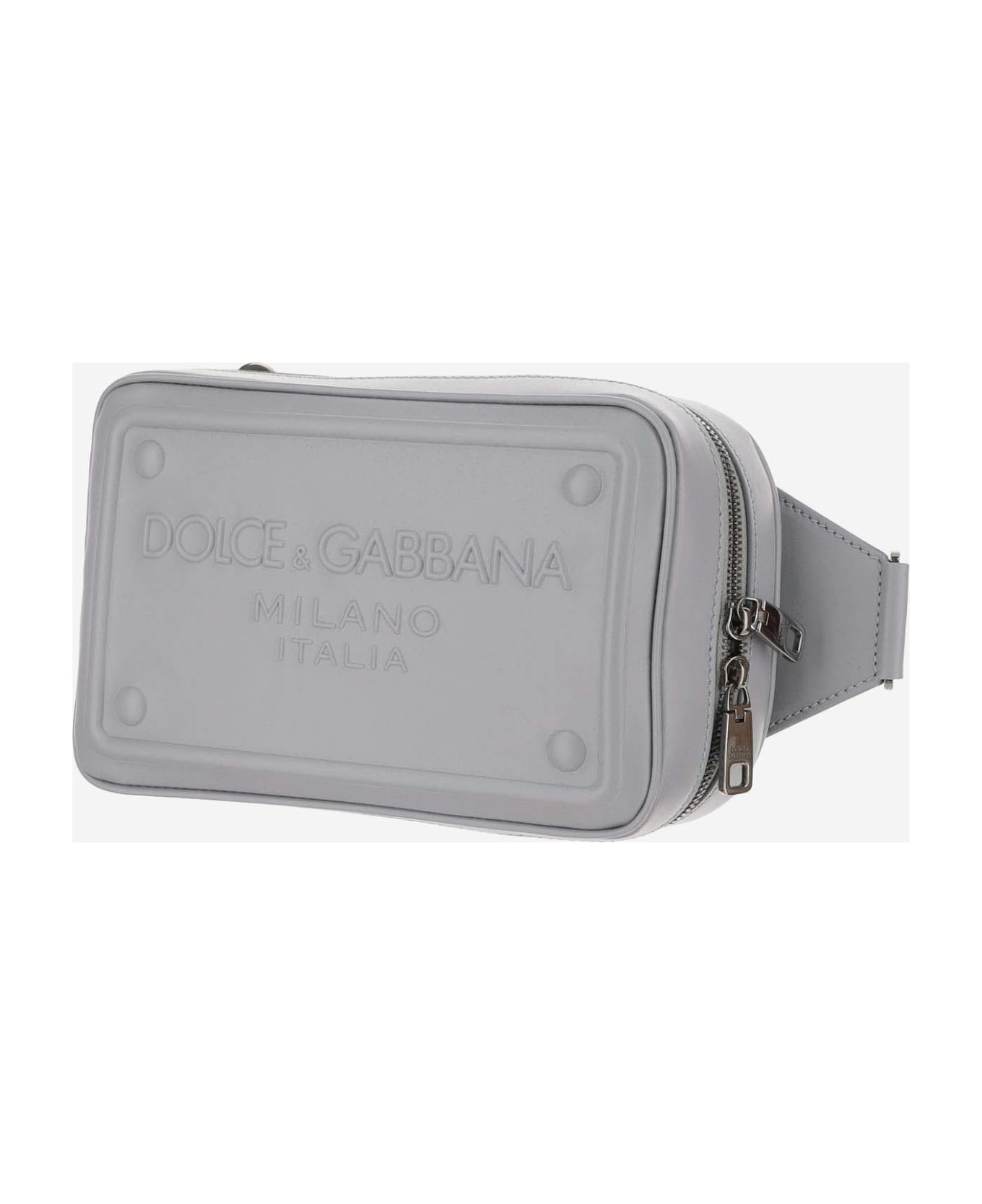 Dolce & Gabbana Calfskin Leather Fanny Pack With Embossed Logo - Grey