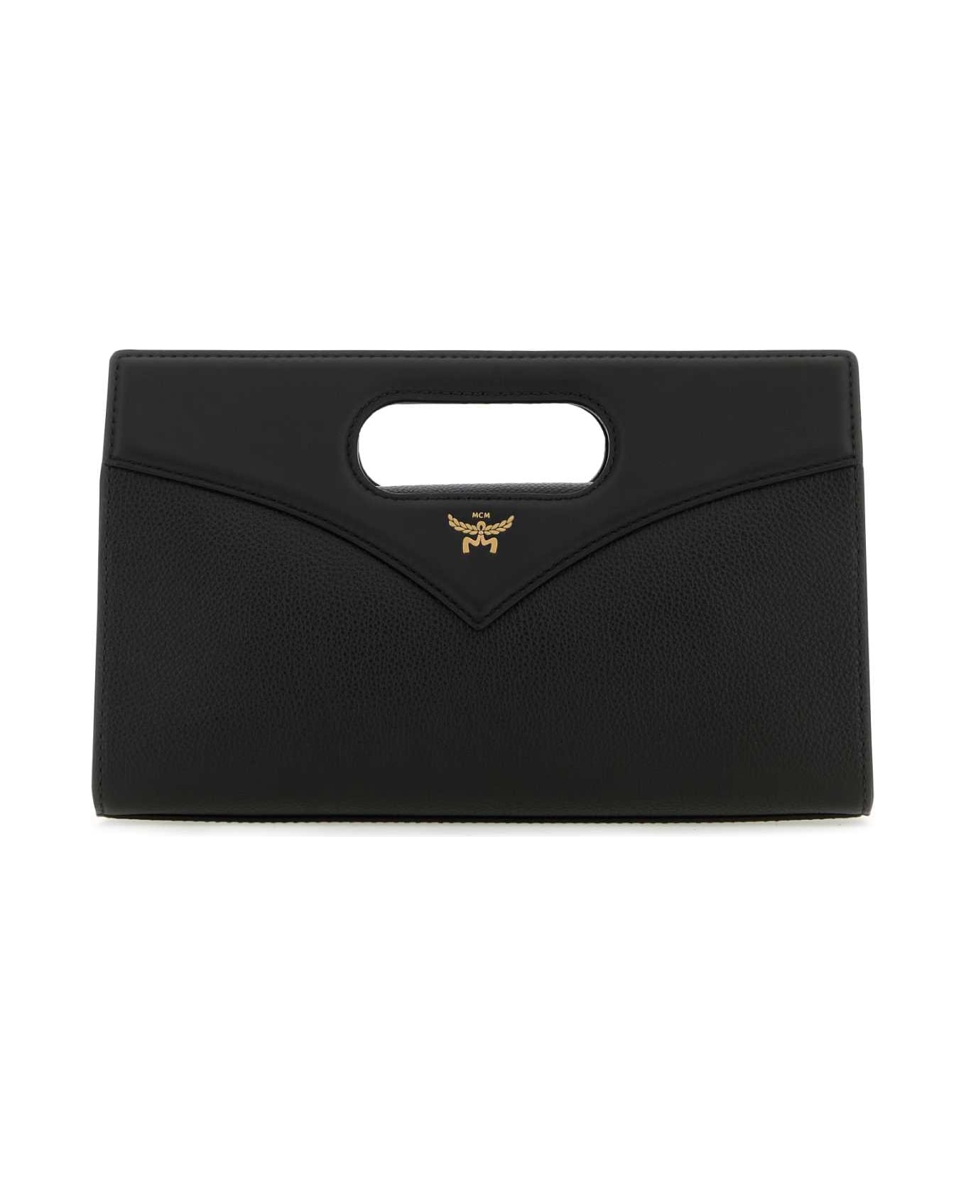 MCM Black Leather Diamond Handbag - Black