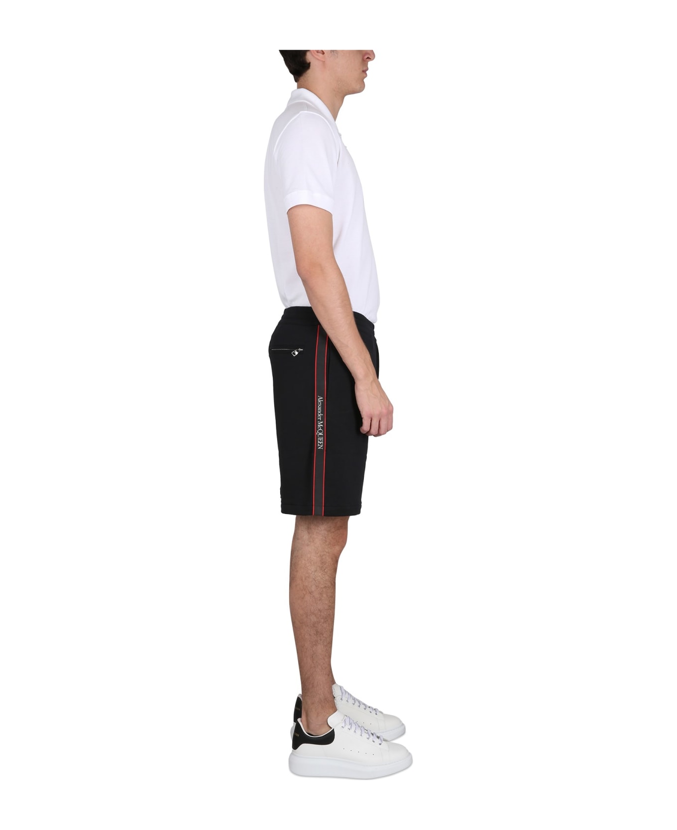 Alexander McQueen Bermuda Shorts With Selvedge Logo Band - black ショートパンツ