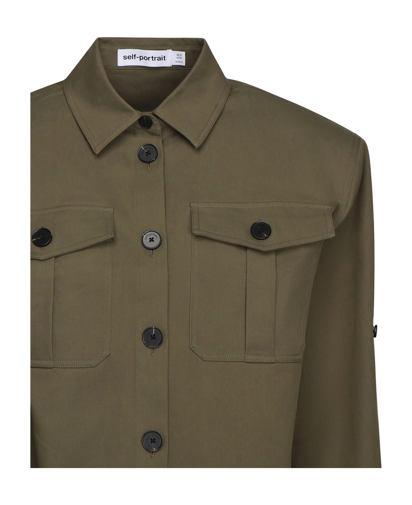 self-portrait Cotton Gabardine Shirt - KHAKI