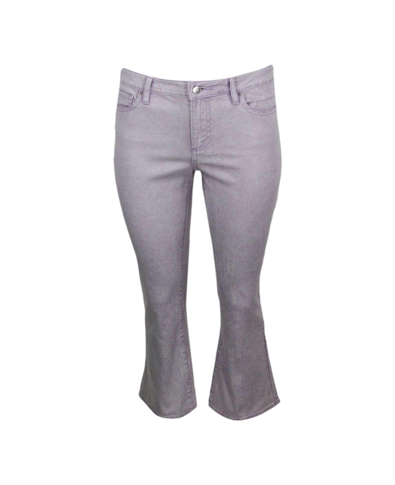 Armani Collezioni 5-pocket Trousers In Faded Stretch Cotton Flare Capri Model With Trumpet Bottom. - Pink