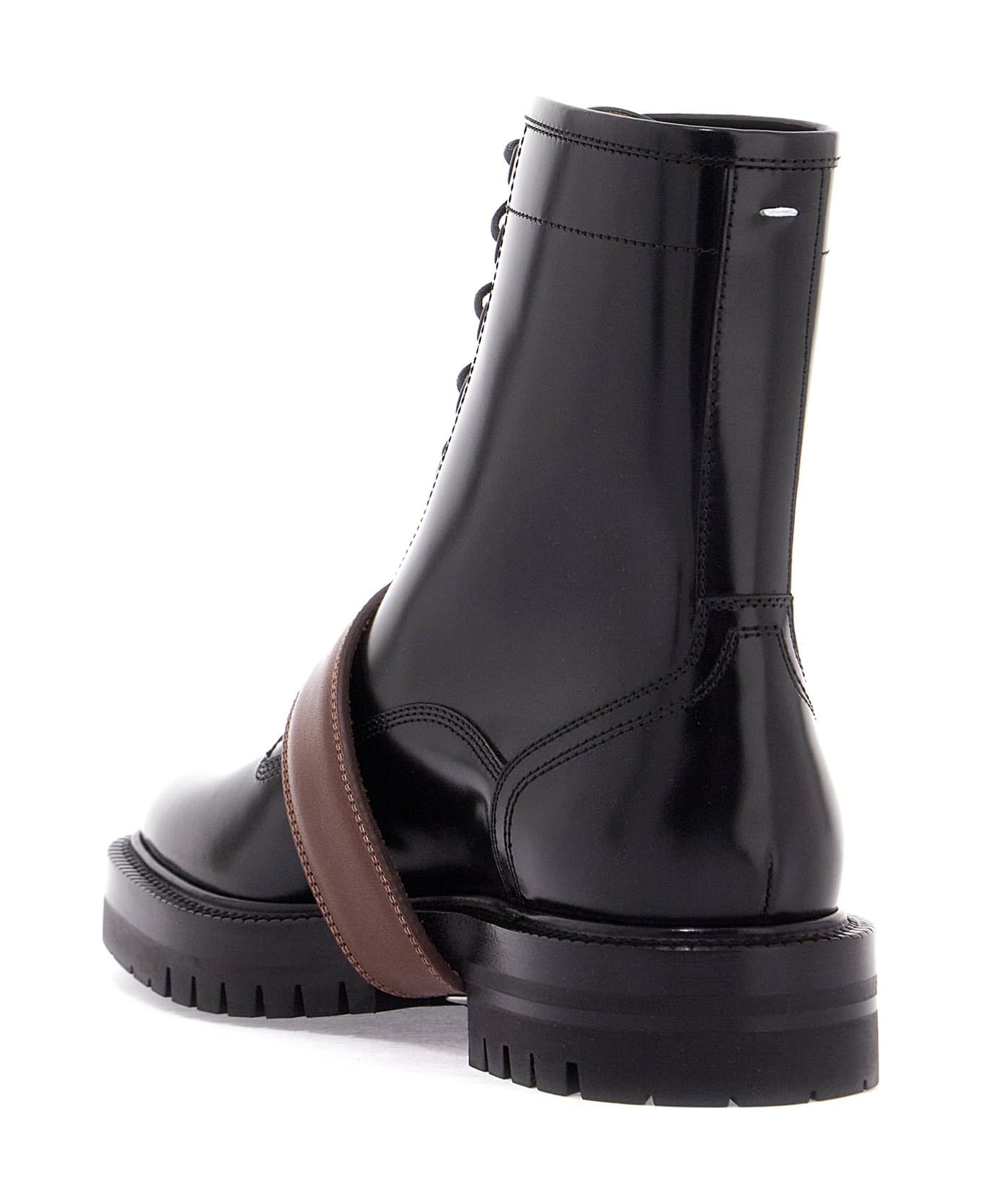 Maison Margiela 'brushed Leather Tabi Boots - BLACK/CUOIO (Black)