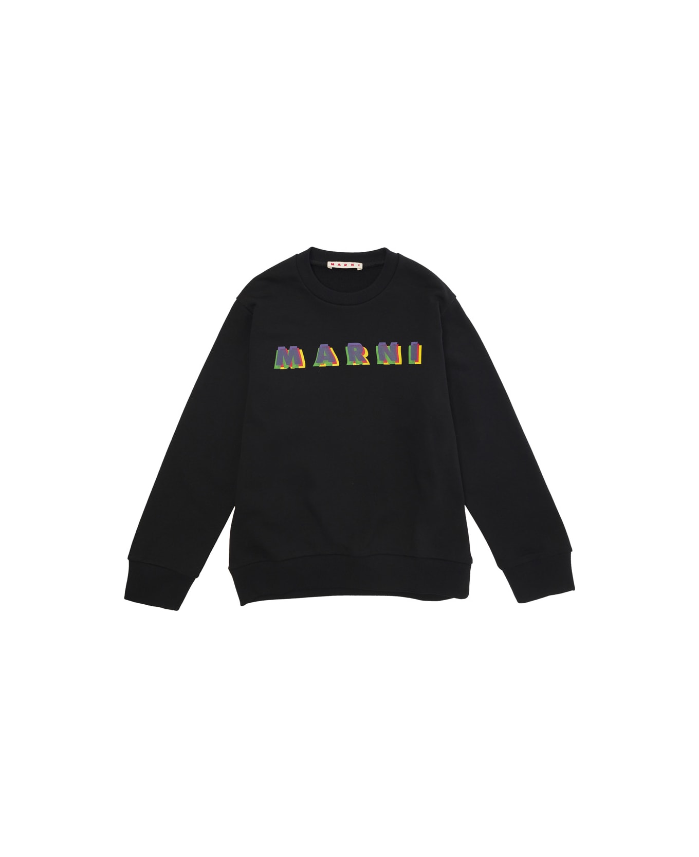 Marni Black Crewneck Sweatshirt With Logo Lettering Print In Cotton Boy - Black ニットウェア＆スウェットシャツ