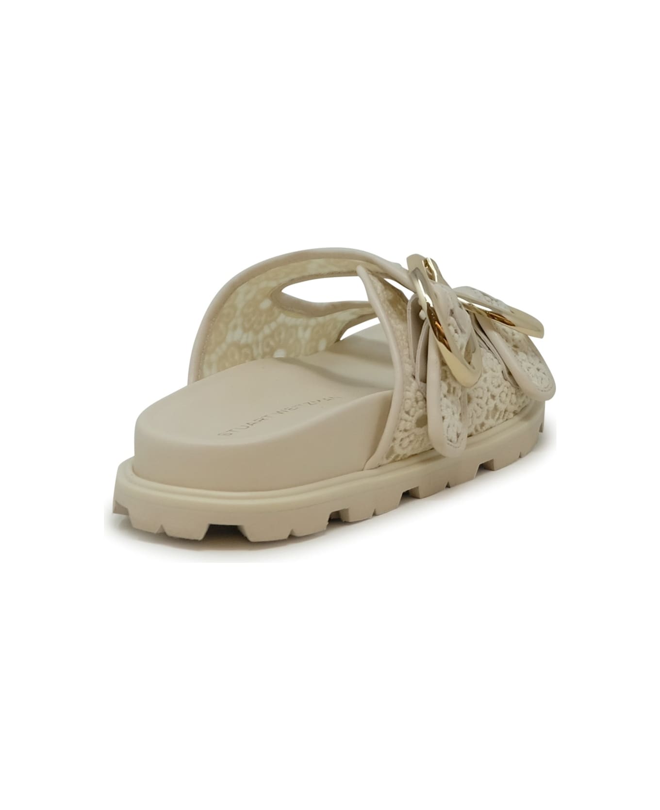 Stuart Weitzman Sk758 Ivory Lace Benni Sport Slide Sandals - IVORY