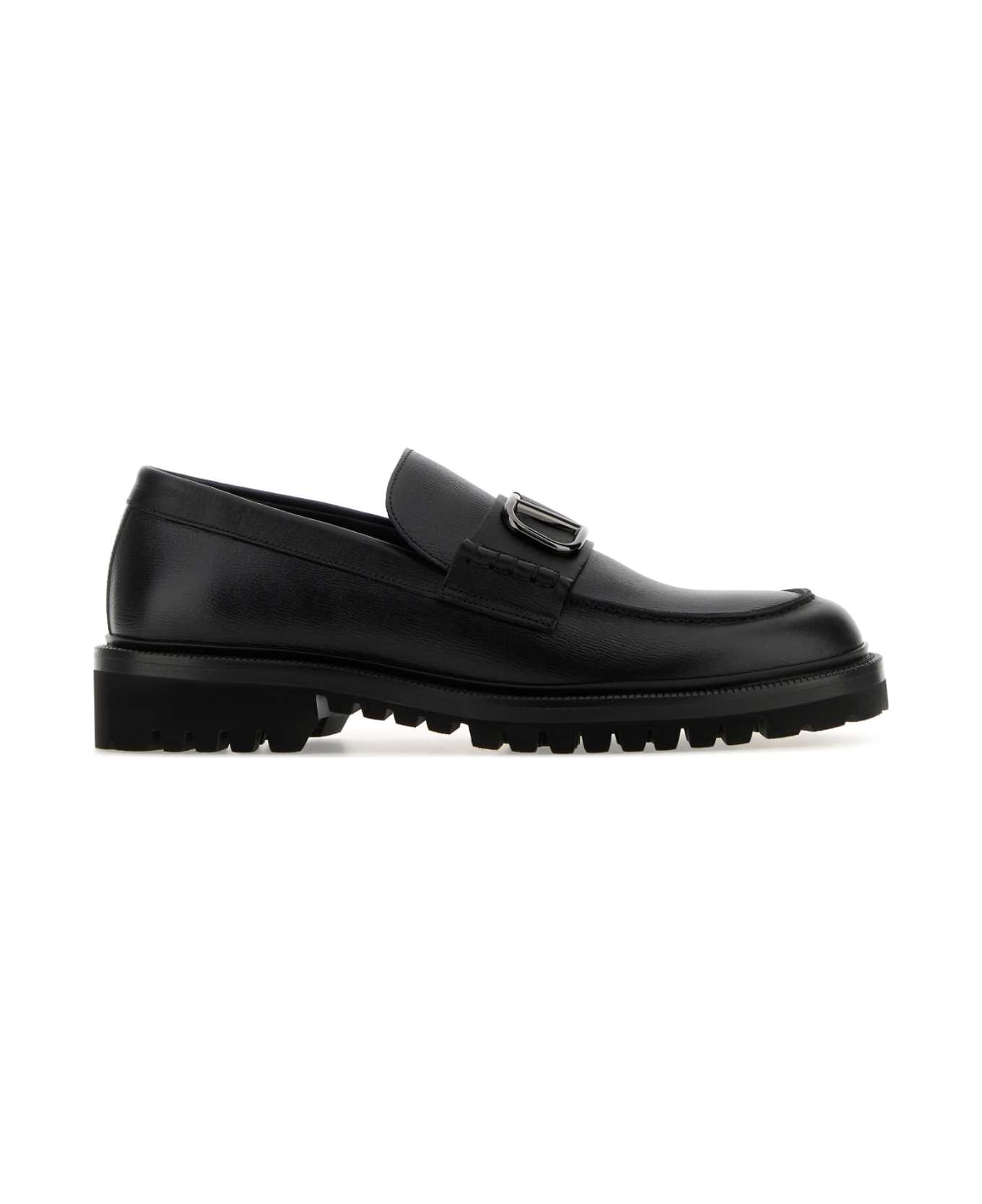 Valentino Garavani Black Leather Vlogo Signature Loafers - NERO