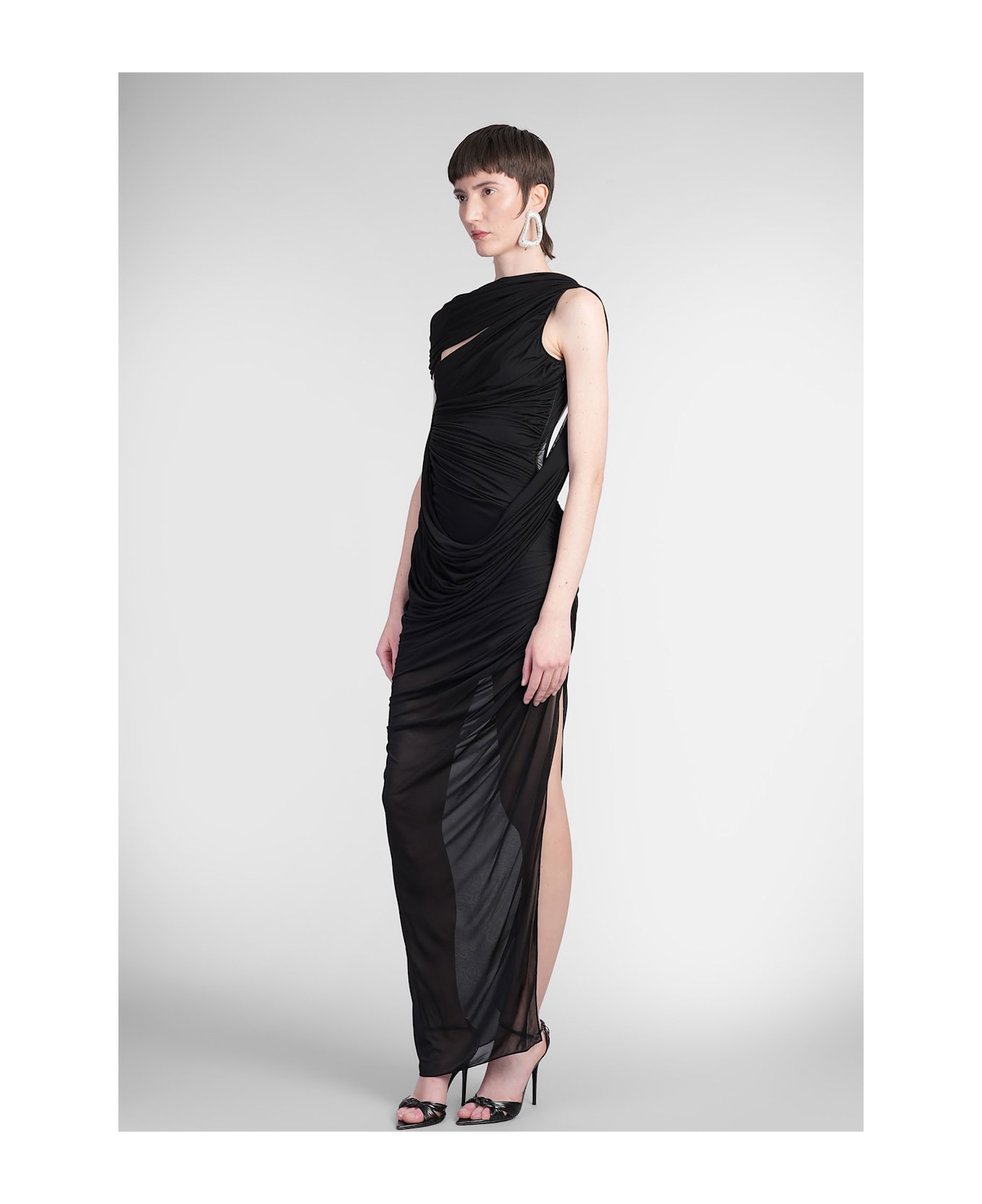 Mugler Long Dress In Black Viscose - black