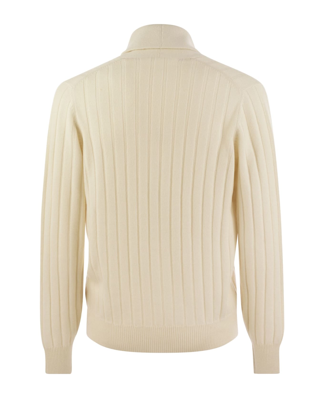 Brunello Cucinelli Ribbed Cashmere Cardigan - Ecru