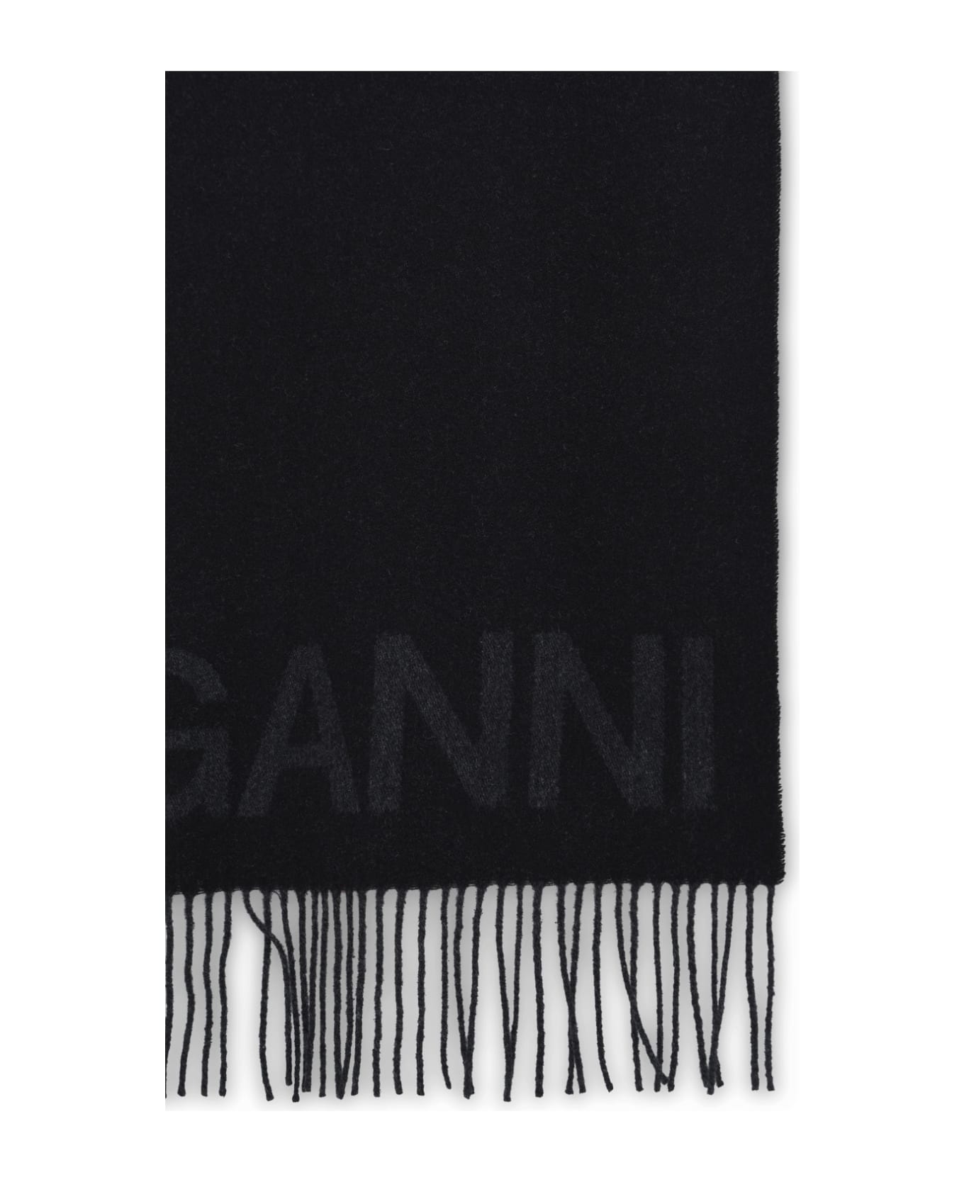 Ganni Black Recycled Wool Scarf - Black