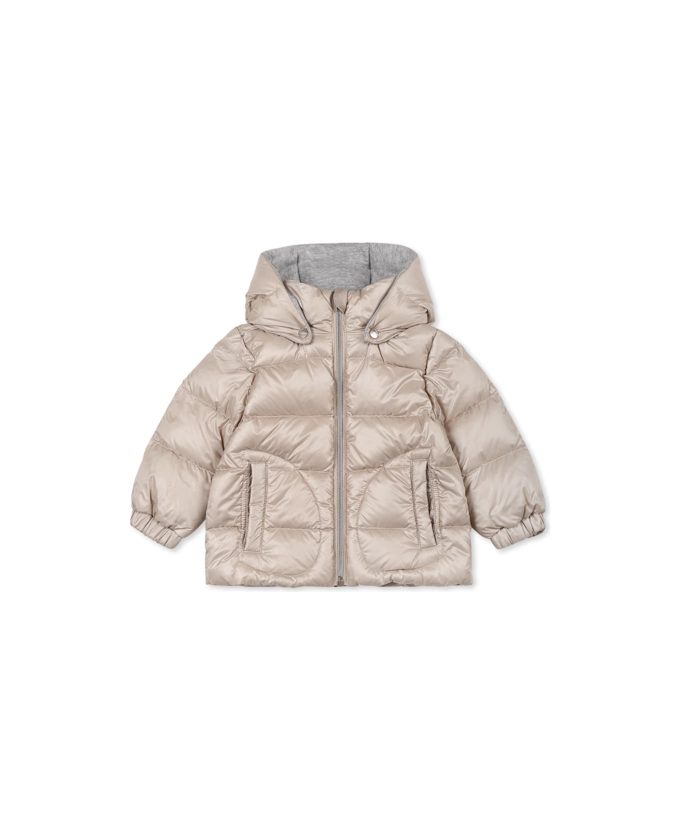 Herno Beige Down Jacket For Baby Girl With Logo - Beige