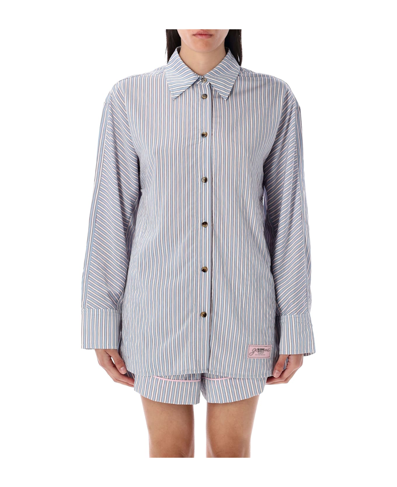 Ganni Candy Striped Shirt - LIGHT BLUE STRIPED