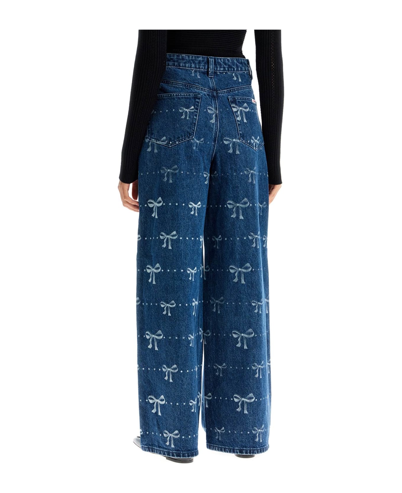 self-portrait Wide Leg Jeans With Bow Print Design - BLUE (Blue)