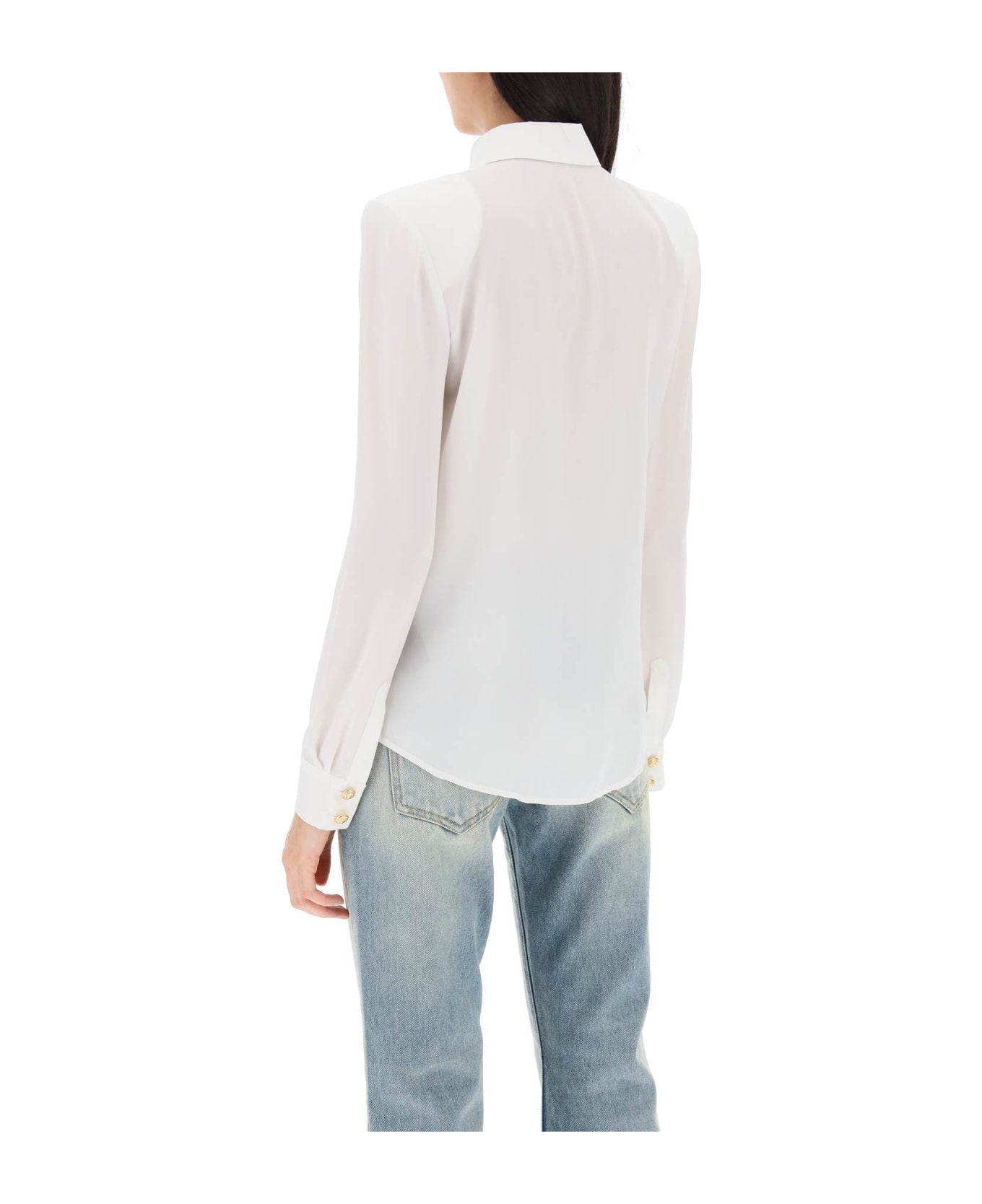 Balmain Silk Shirt With Padded Shoulders - Ofa Blanc