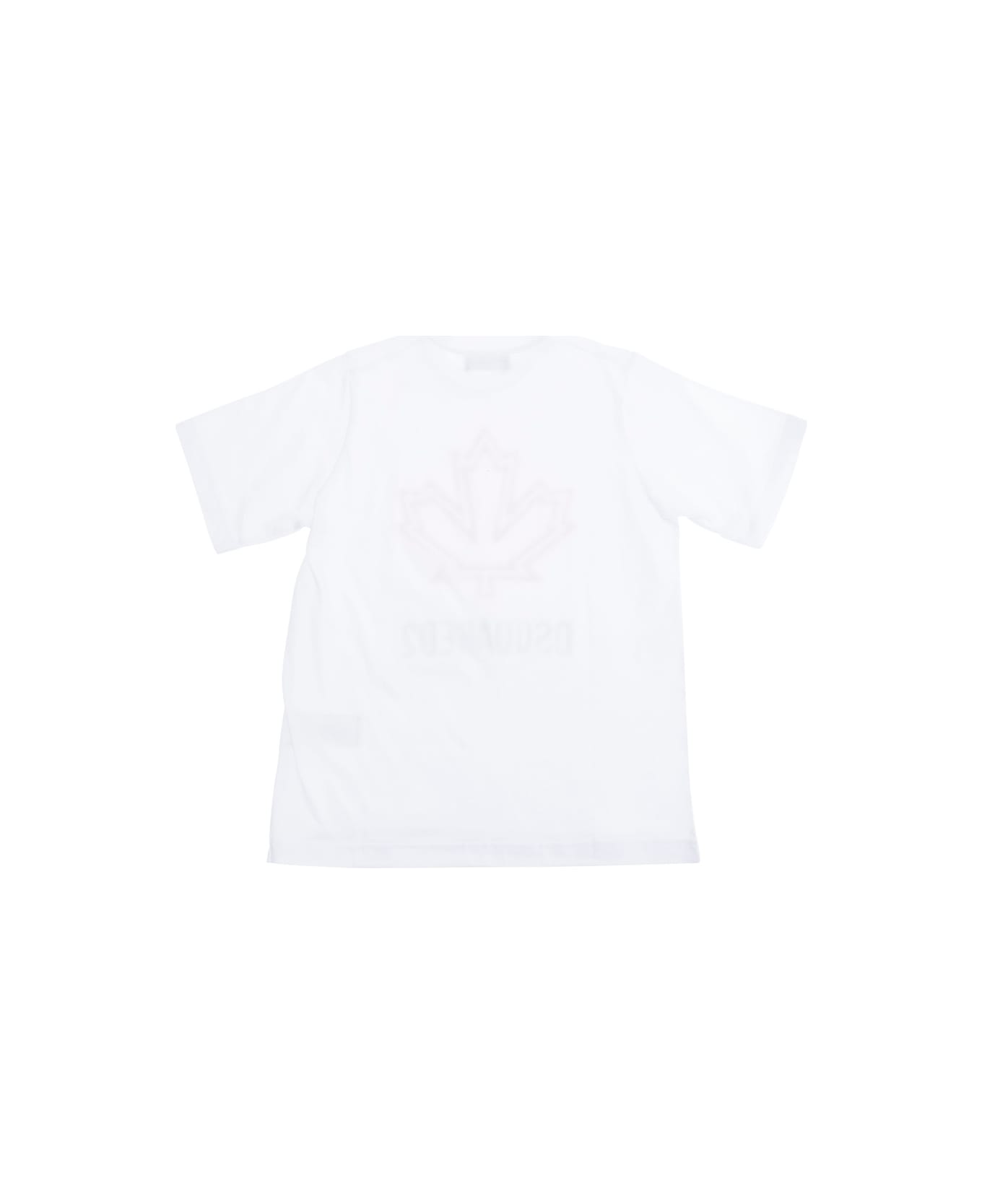 Dsquared2 White Crewneck T-shirt With Maxi Logo Print On The Front In Cotton Boy - White