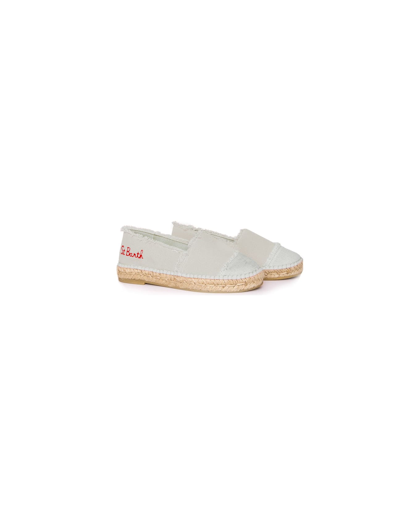 MC2 Saint Barth Beige Canvas Espadrillas With Embroidery - WHITE