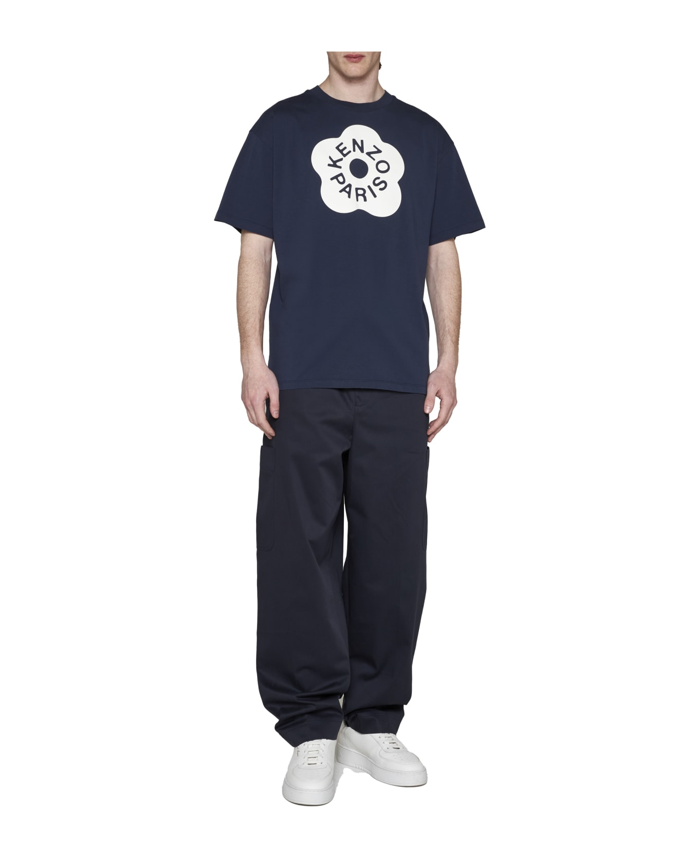 Kenzo Cargo Pants With Drawstring And Logo Patch - blue
