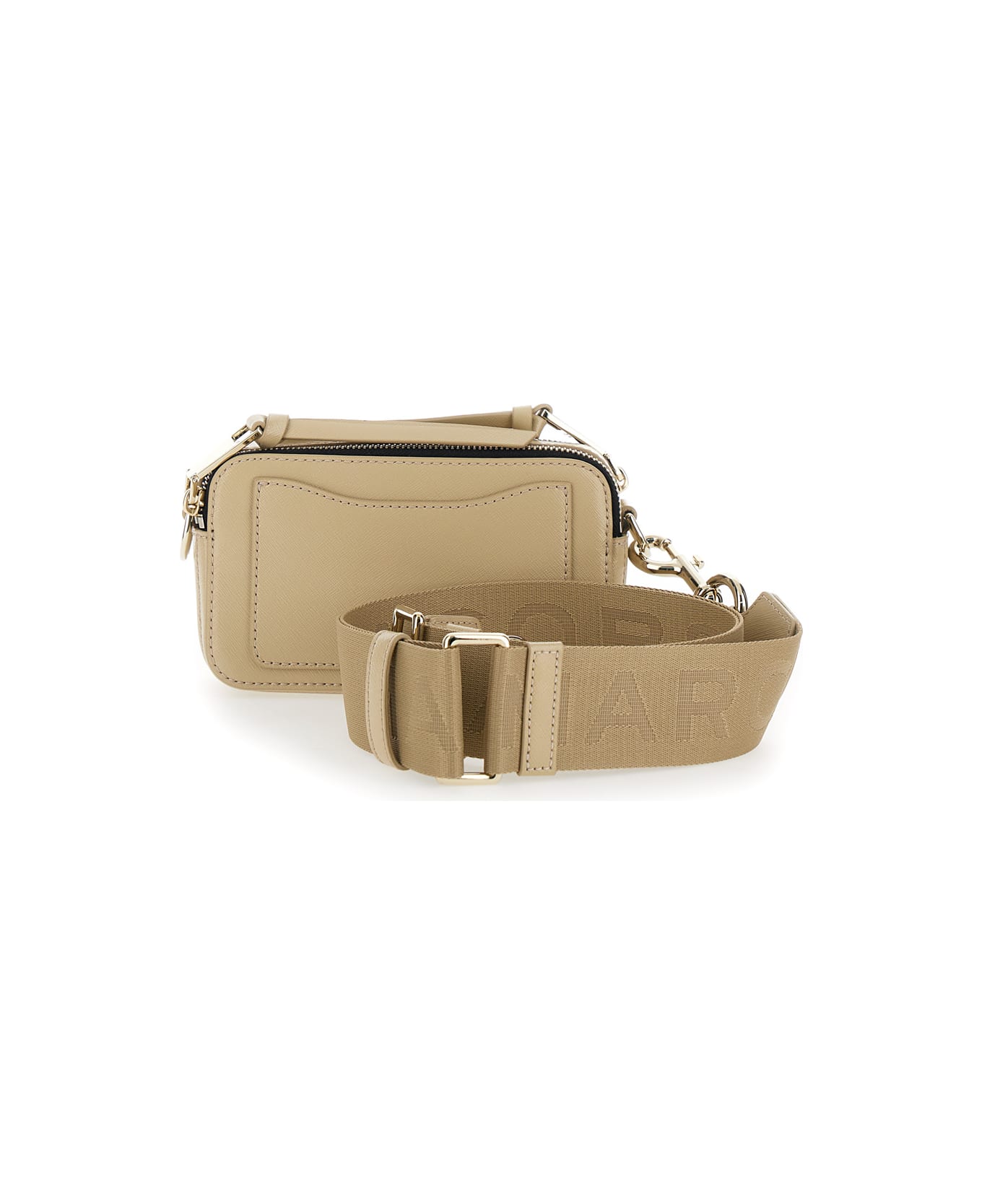 Marc Jacobs 'the Snapshot' Beige Shoulder Bag With Metal Logo At The Front In Leather Woman - Beige