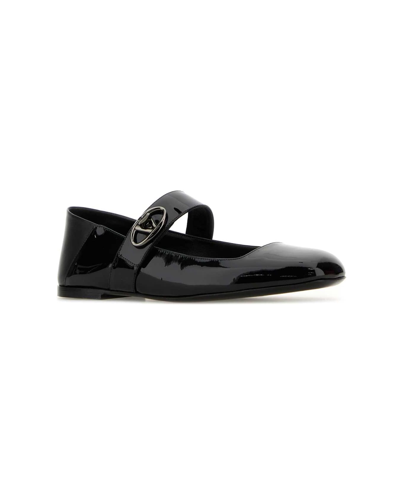 Valentino Garavani Black Leather Vlogo Locker Ballerinas - NERO