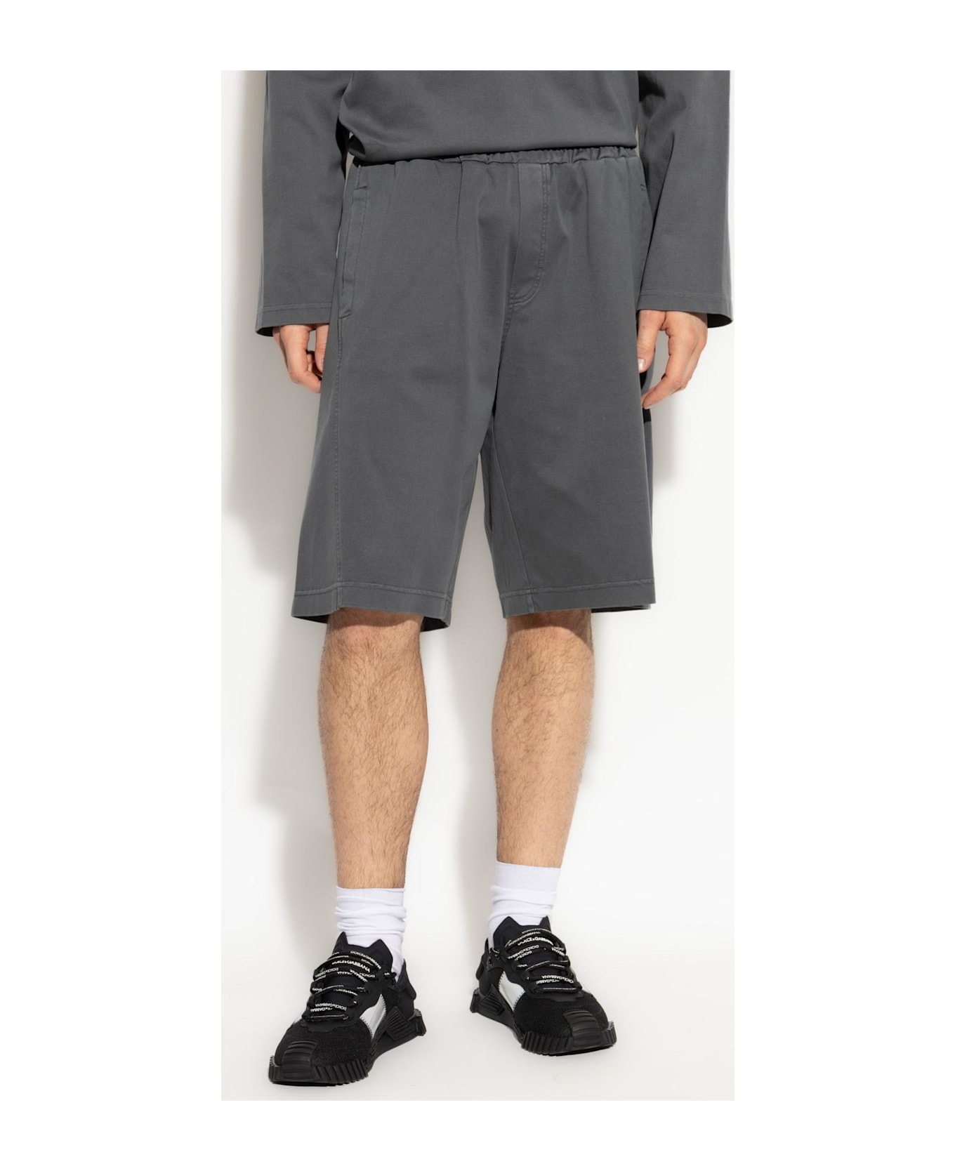 Dolce & Gabbana Cotton Shorts With Logo Appliqué - Grigio fumo