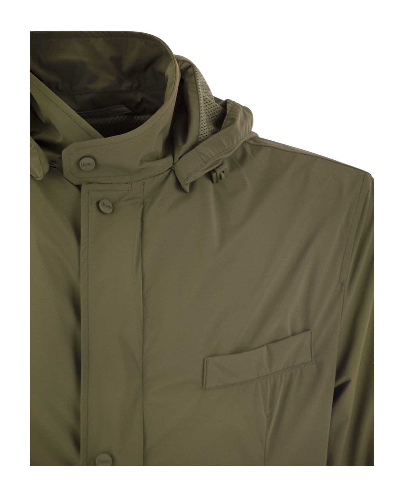 Herno Technical Fabric Jacket With Hood - Military Green