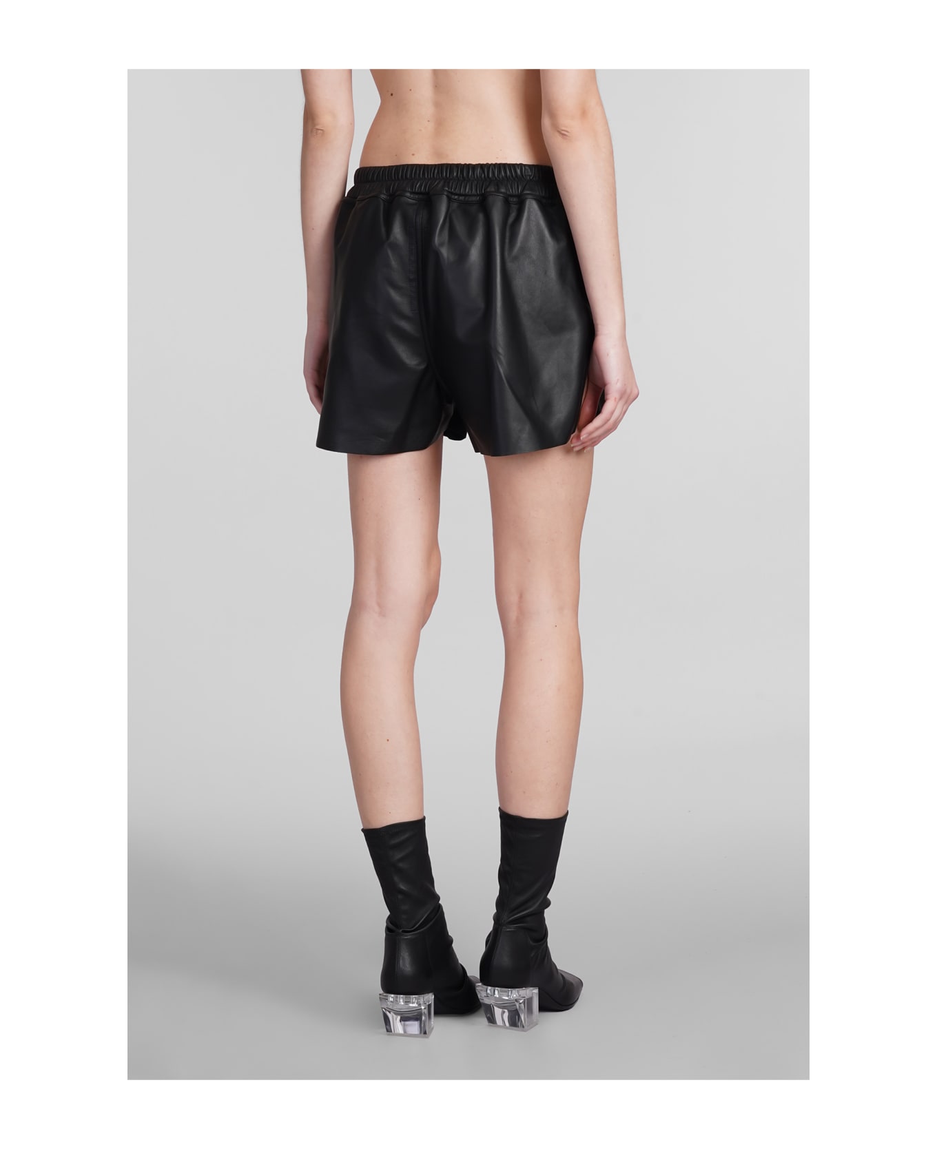 Rick Owens Gabe Boxers Shorts In Black Leather - black
