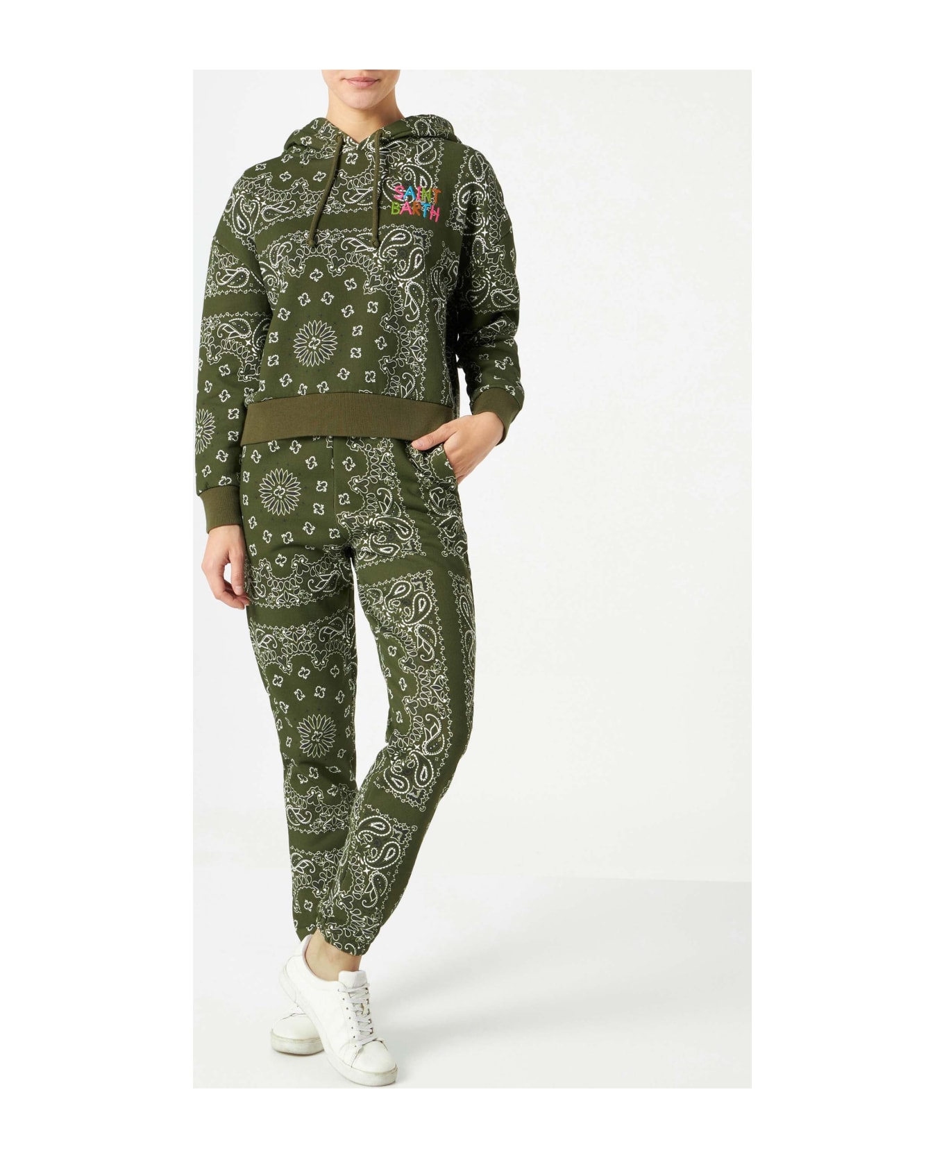 MC2 Saint Barth Woman Fleece Pants With Green Bandanna Print