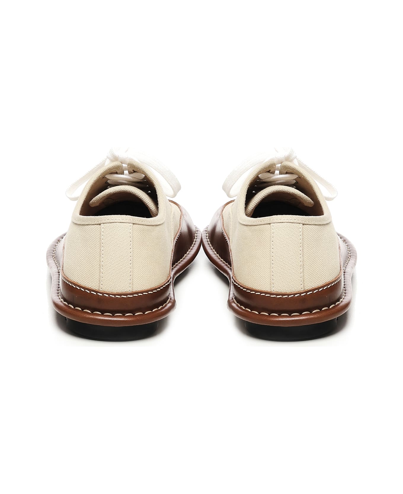 Loewe Bay Canvas And Calfskin Lace-up Shoes - Beige/brown