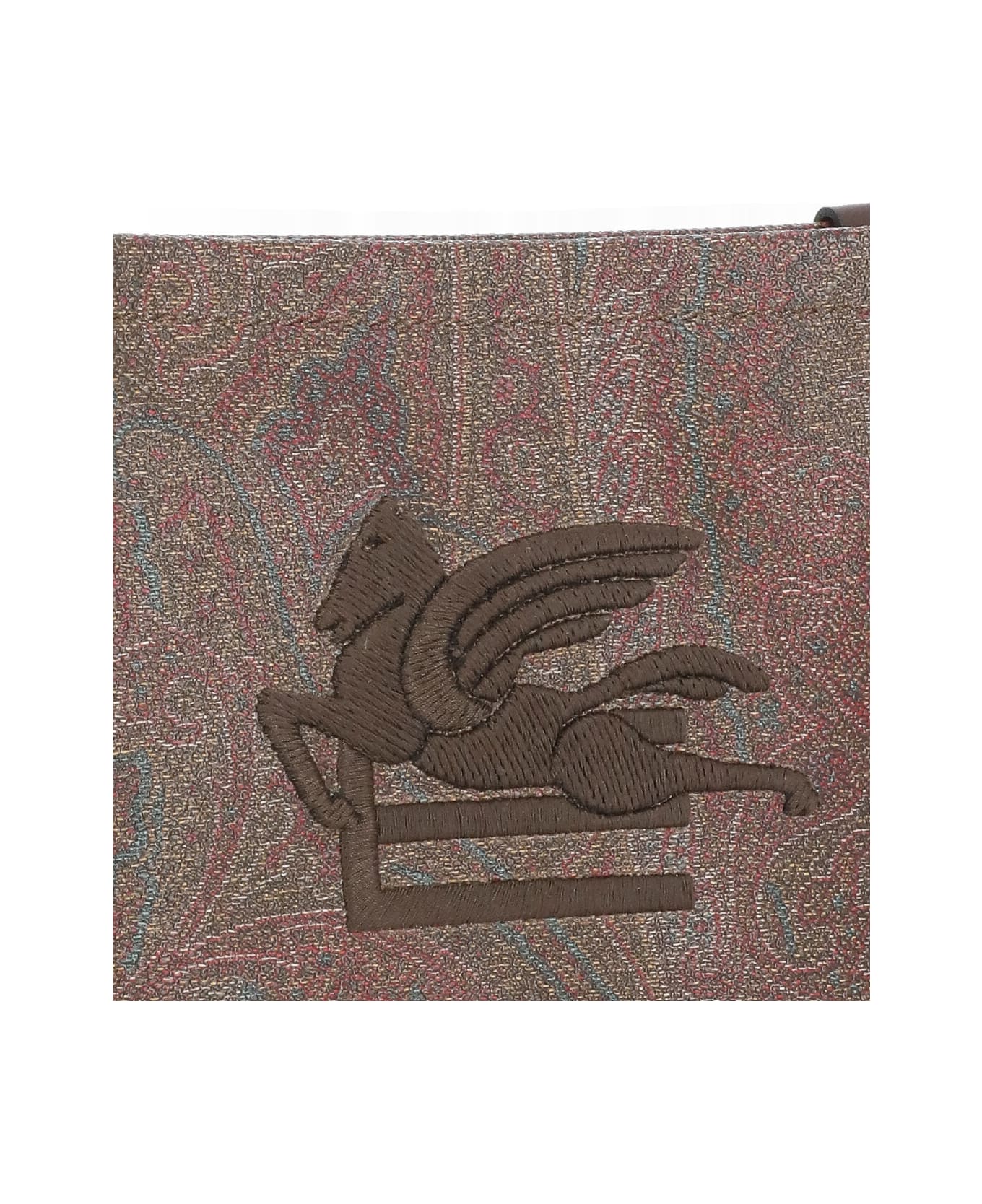Etro Paisley Clutch Bag In Coated Canvas With Logo - Brown