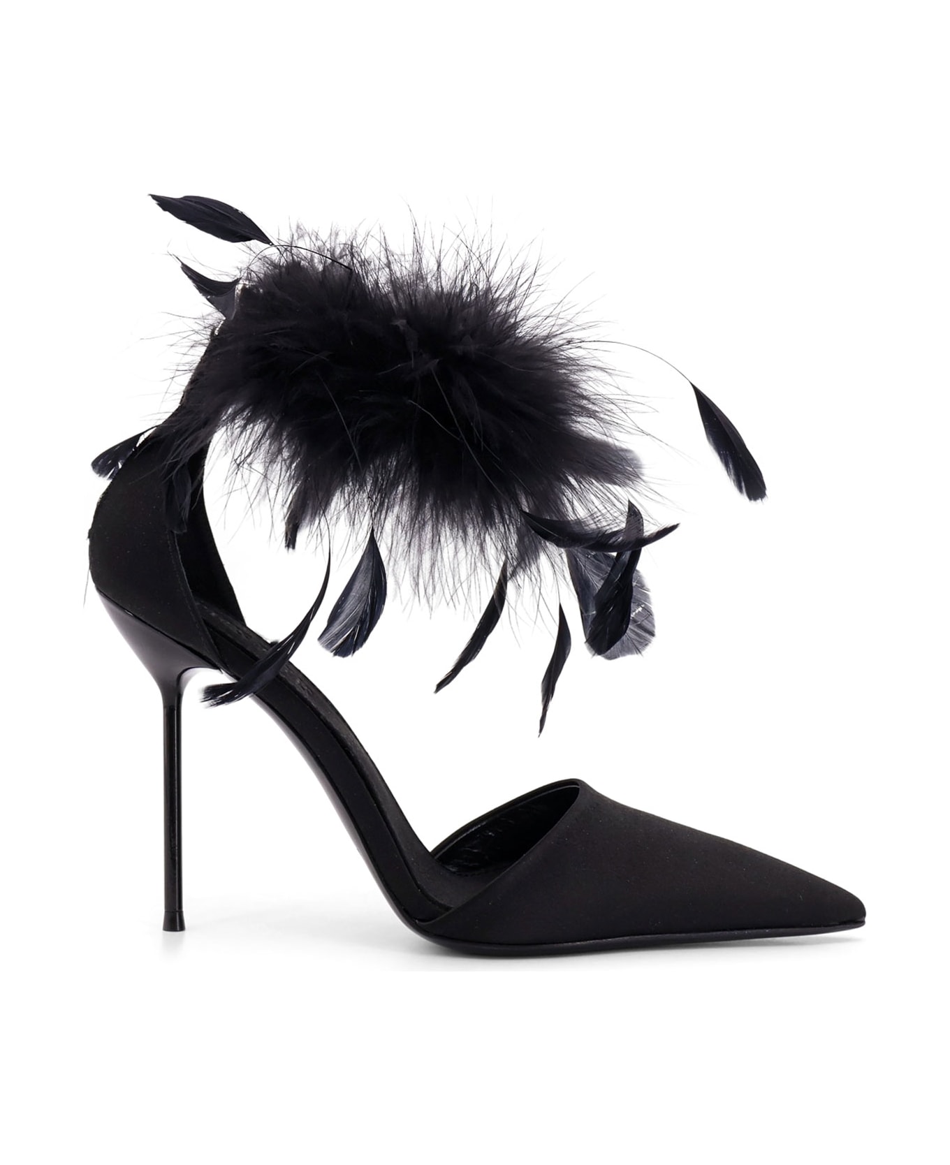 Paris Texas Lidia Satin Sandals With Feather Detail - Black