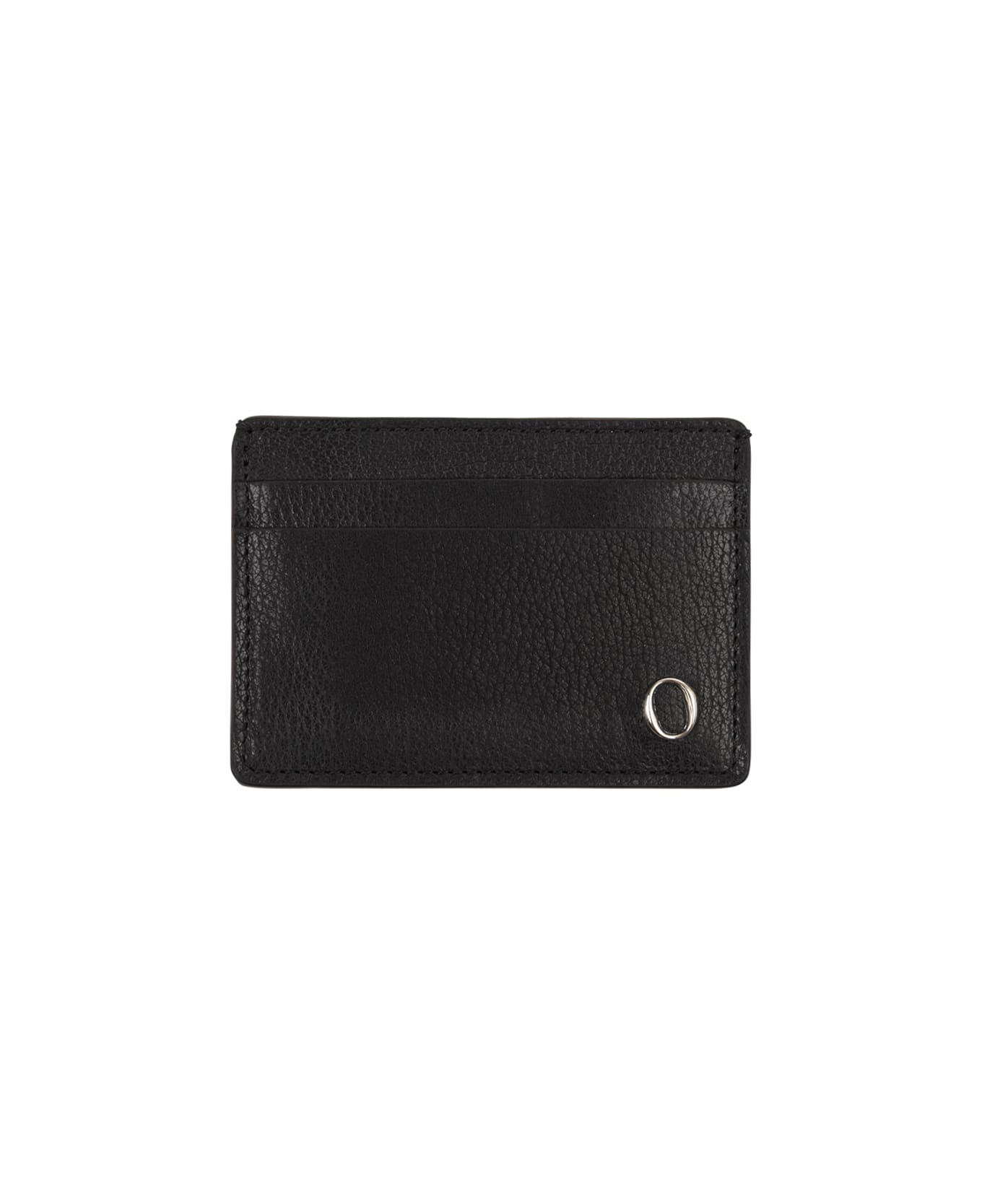 Orciani Black Grained Leather Card Holder With Logo - Black