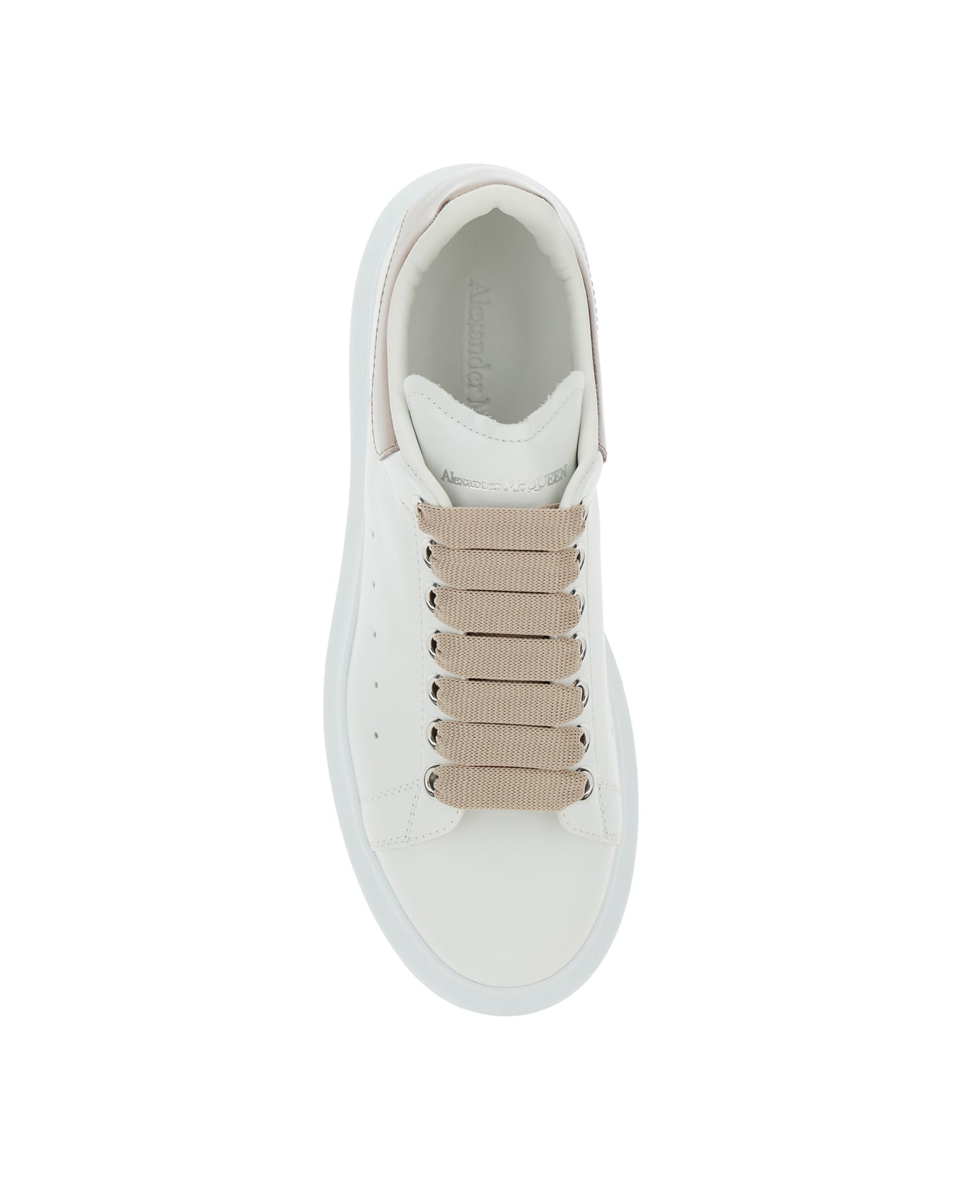 Alexander McQueen White Sneakers With Platform And Metallic Heel Tab In Leather Woman - White