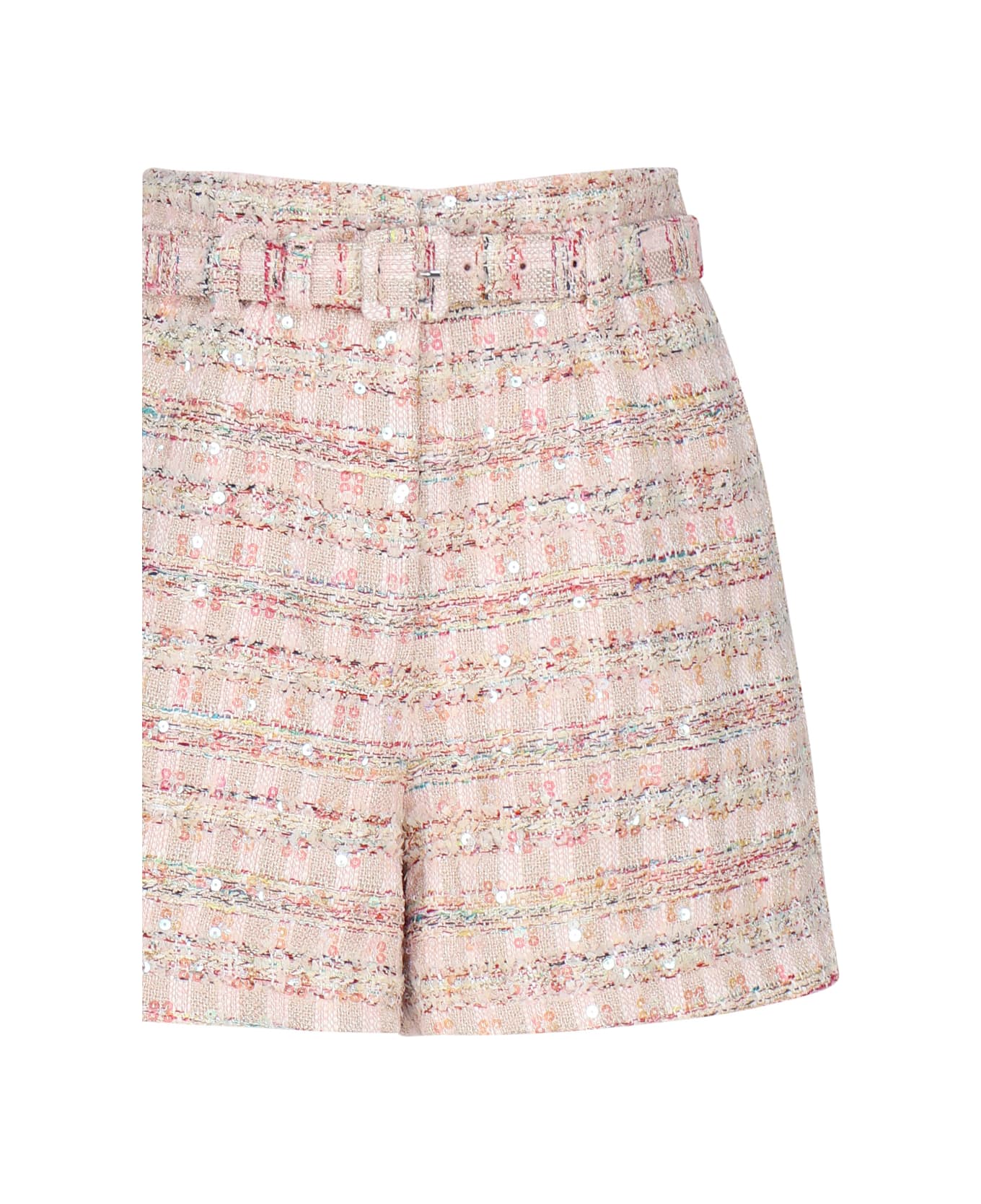 self-portrait Shorts In Bouclé With Sequins - Pink