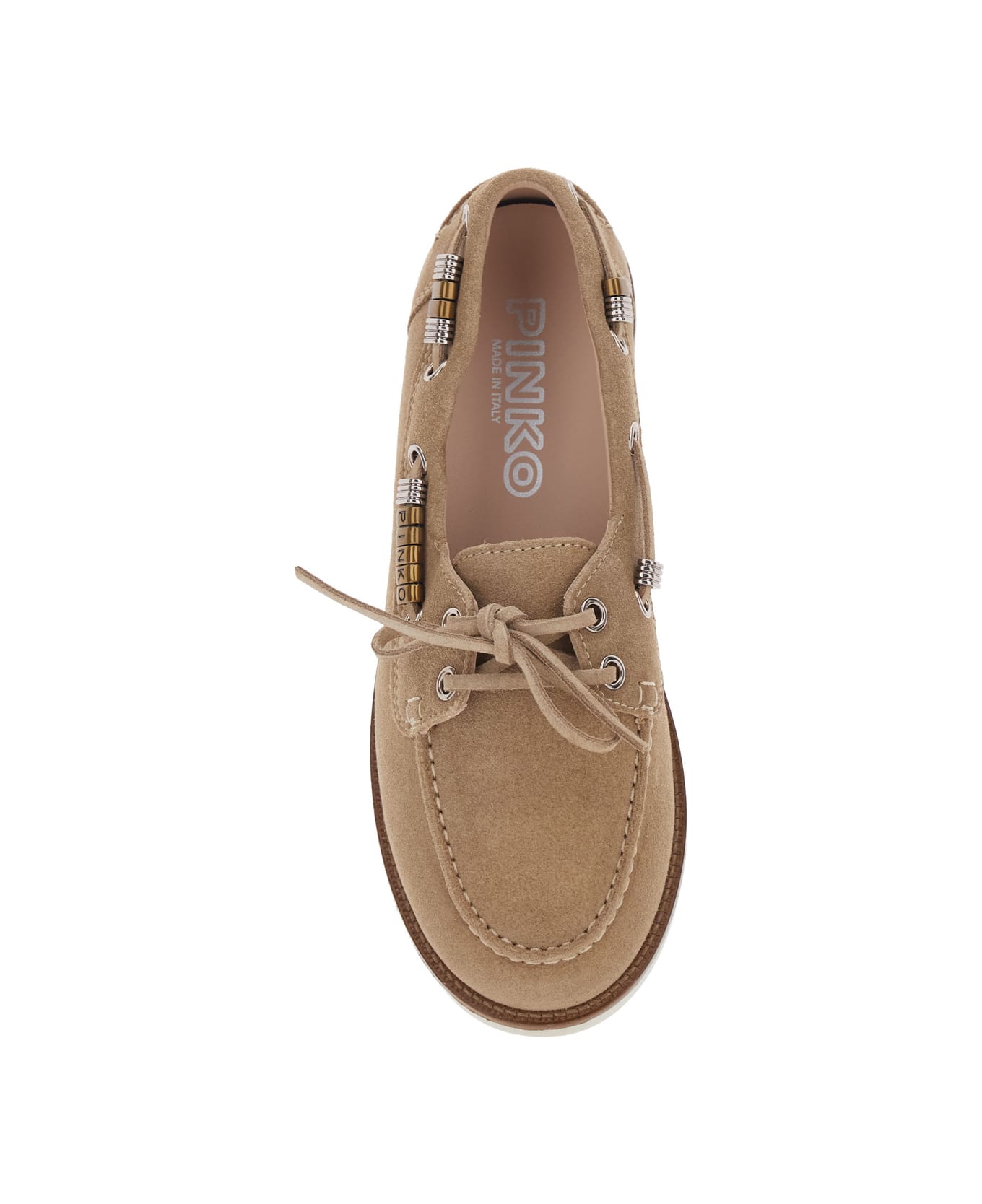 Pinko 'grace' Beige Loafers With Side Laces And Logo Details In Suede Woman - Beige