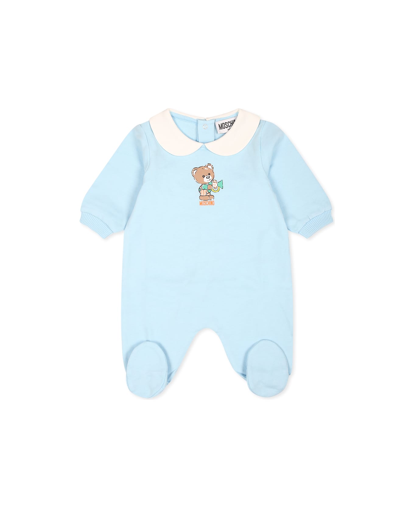 Moschino Light Blue Babygrow For Baby Boy With Teddy Bear - Light Blue