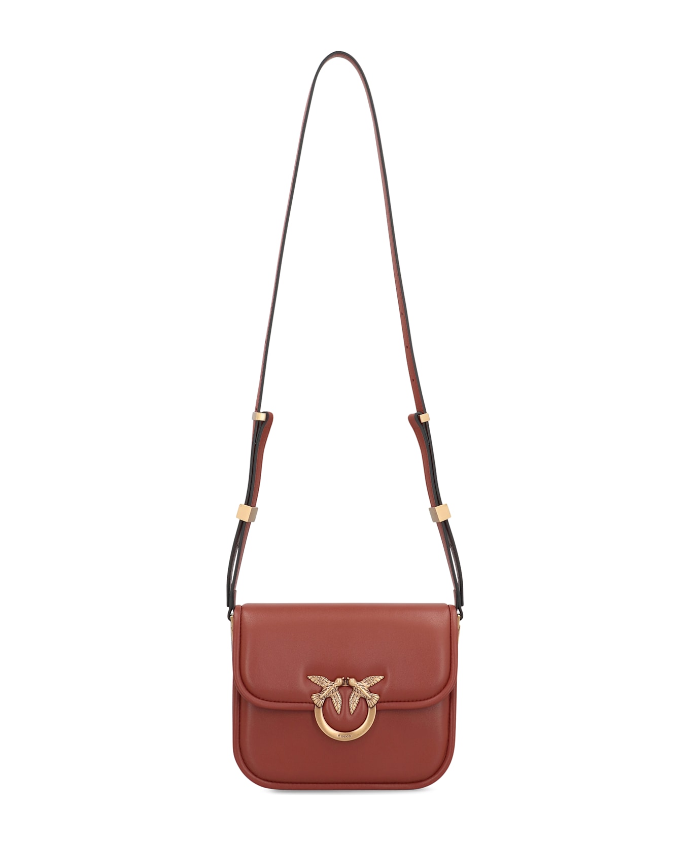 Pinko Love Box Fl Mini Leather Crossbody Bag - Saddle Brown