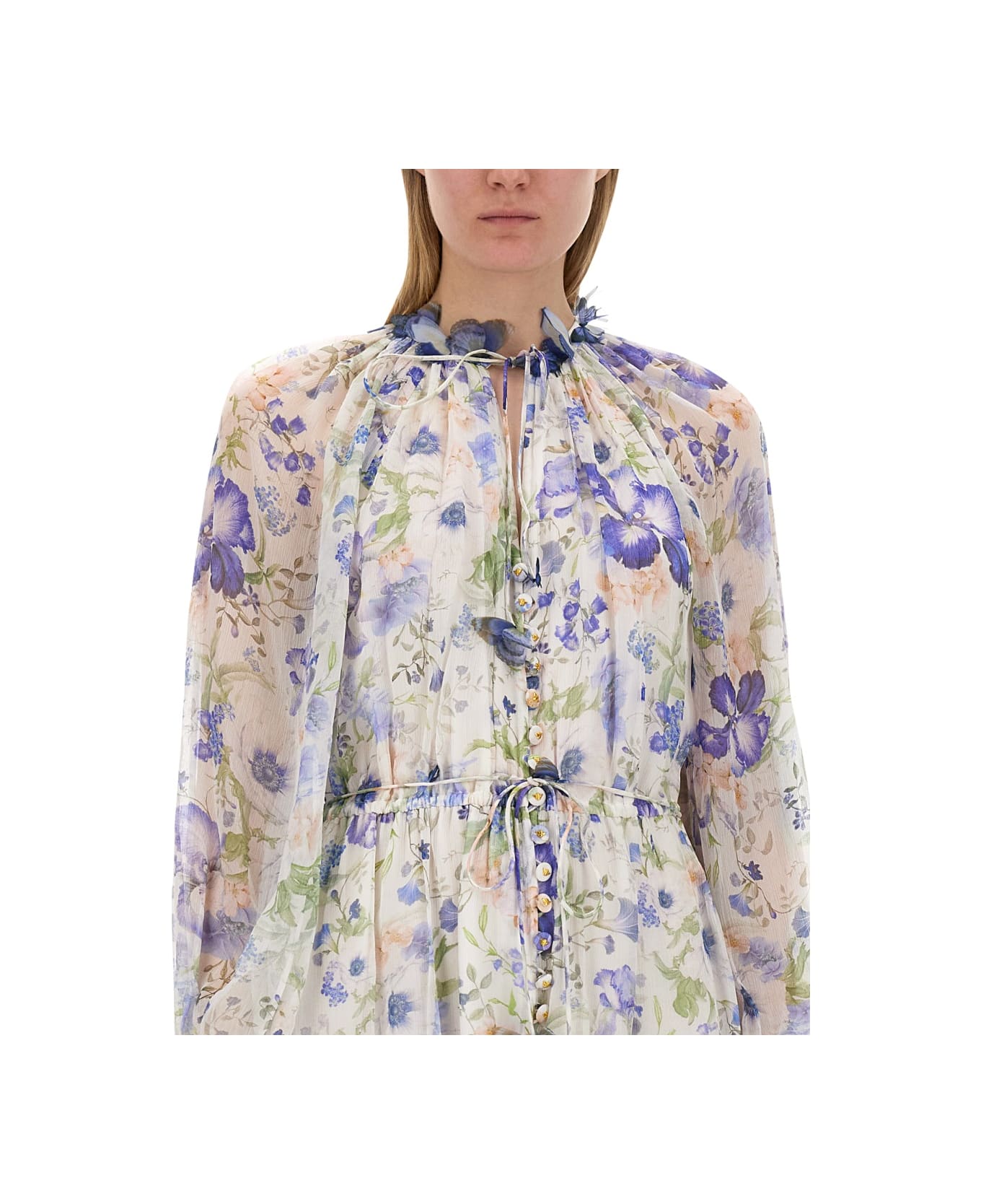 Zimmermann Dress With Floral Pattern - Blugriv Blue Garden Ivory