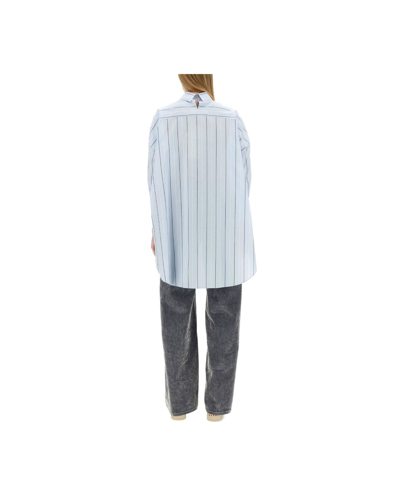 Marni Logo Embroidered Striped Shirt - Clear Blue