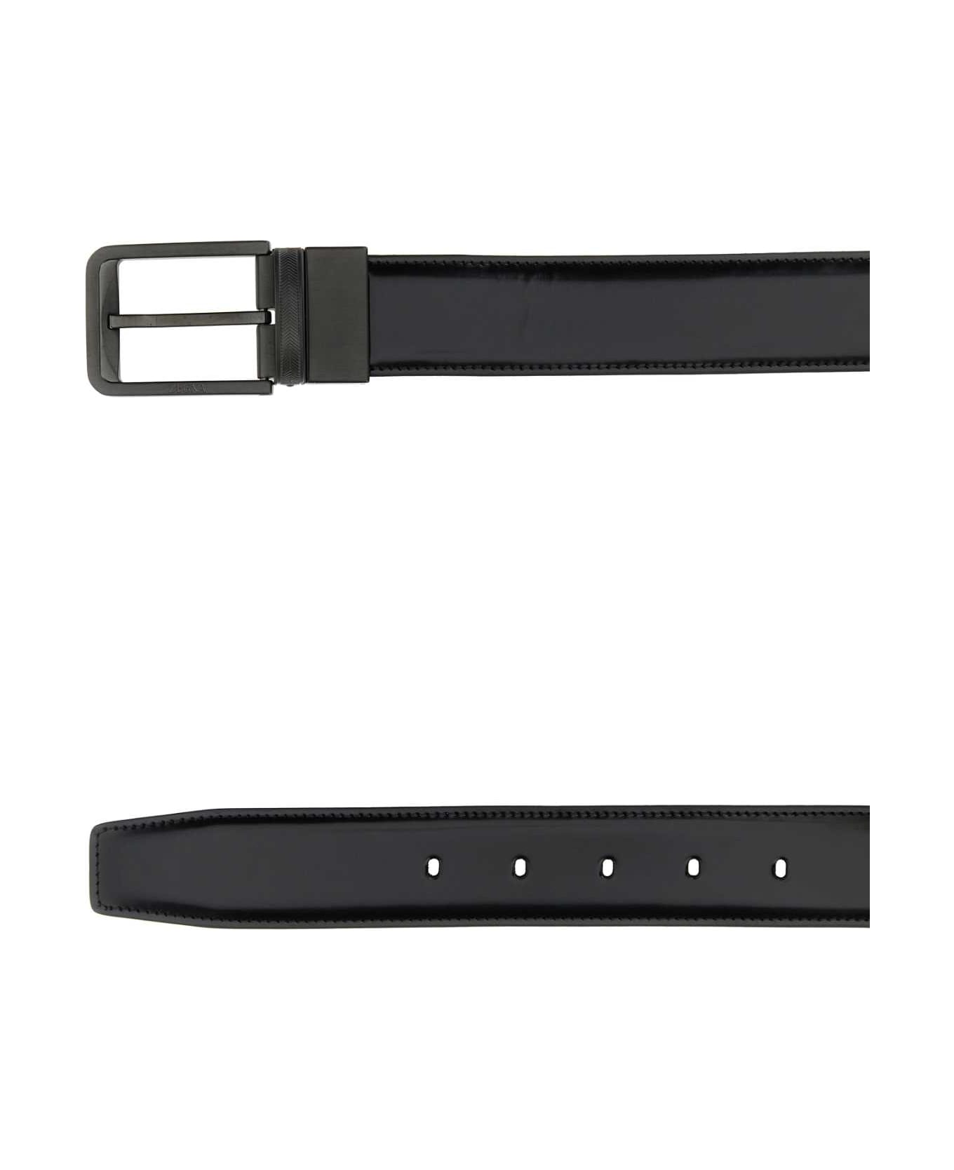 Zegna Black Leather Reversible Belt - NER