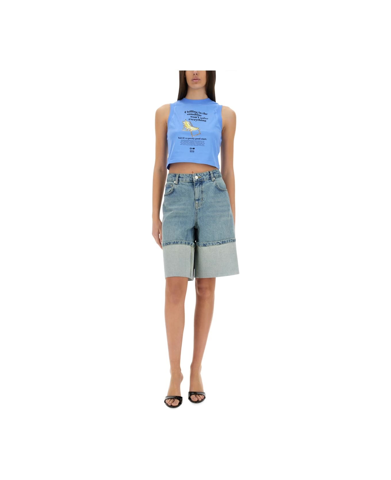 M05CH1N0 Jeans Cropped Top With Print - AZURE