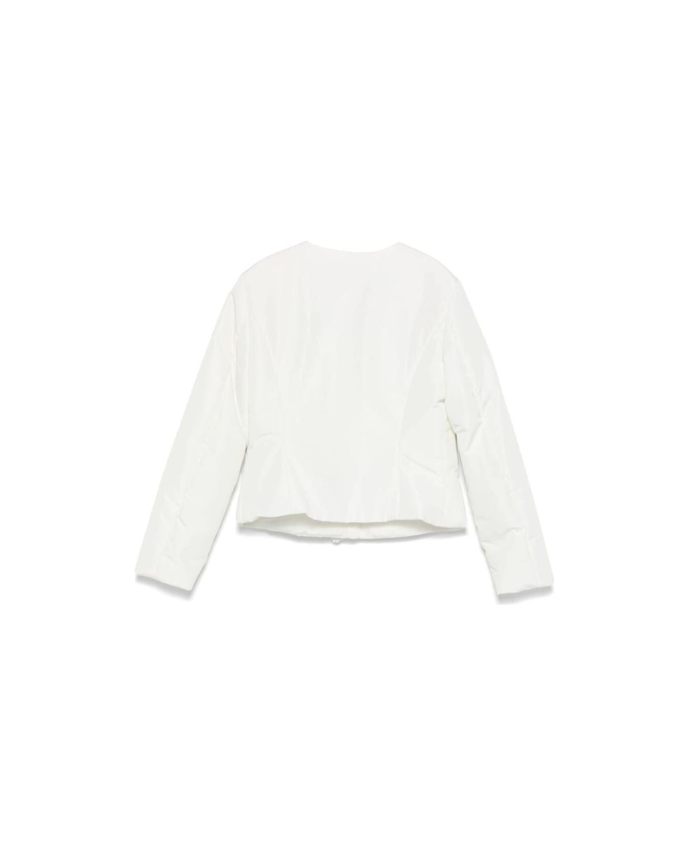 Monnalisa White Crewneck Jacket With Ruched Detail On The Front And Logo Charm In Tech Fabric Girl - White