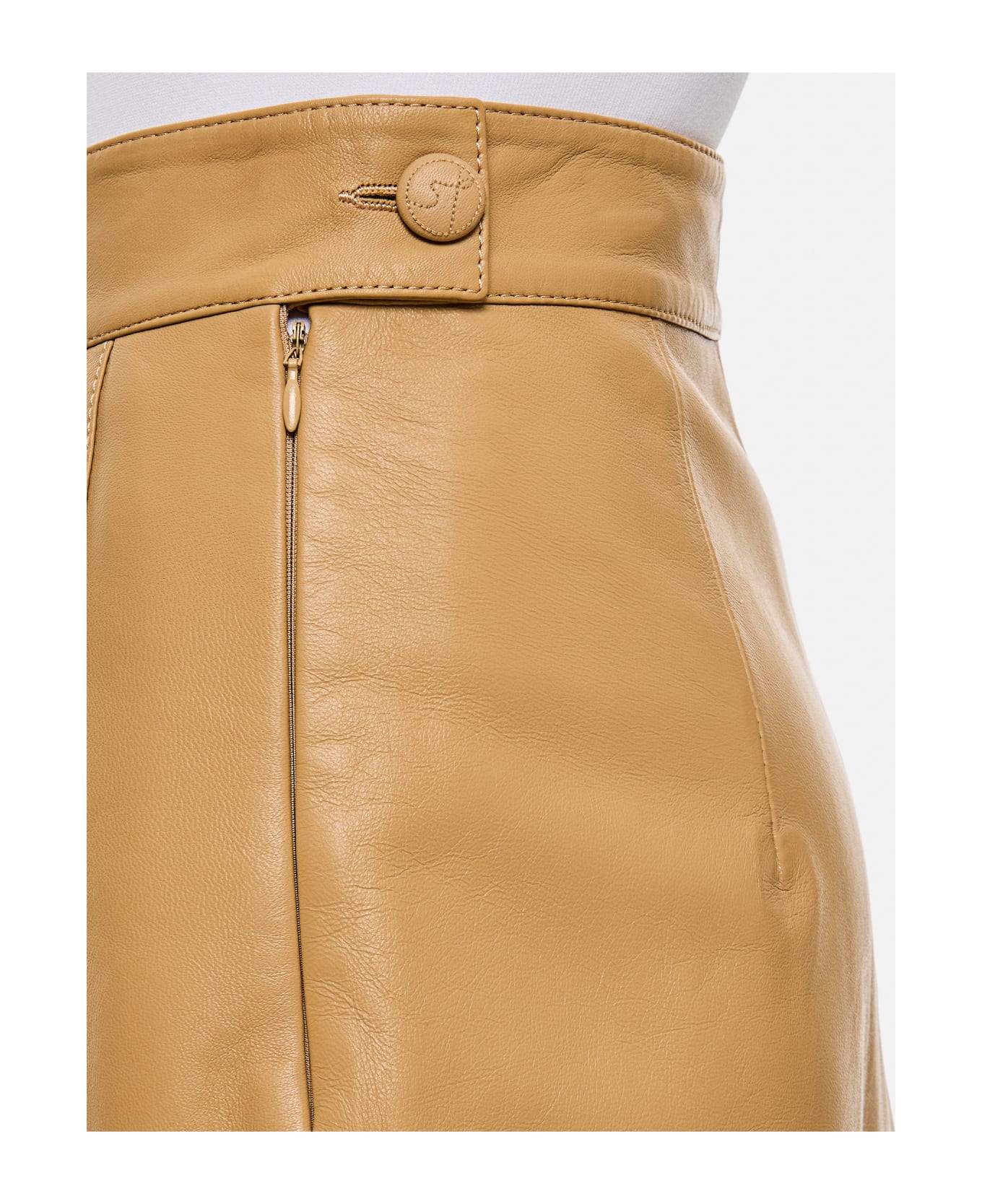 Saks Potts Nicole Midi Leather Skirt - Beige