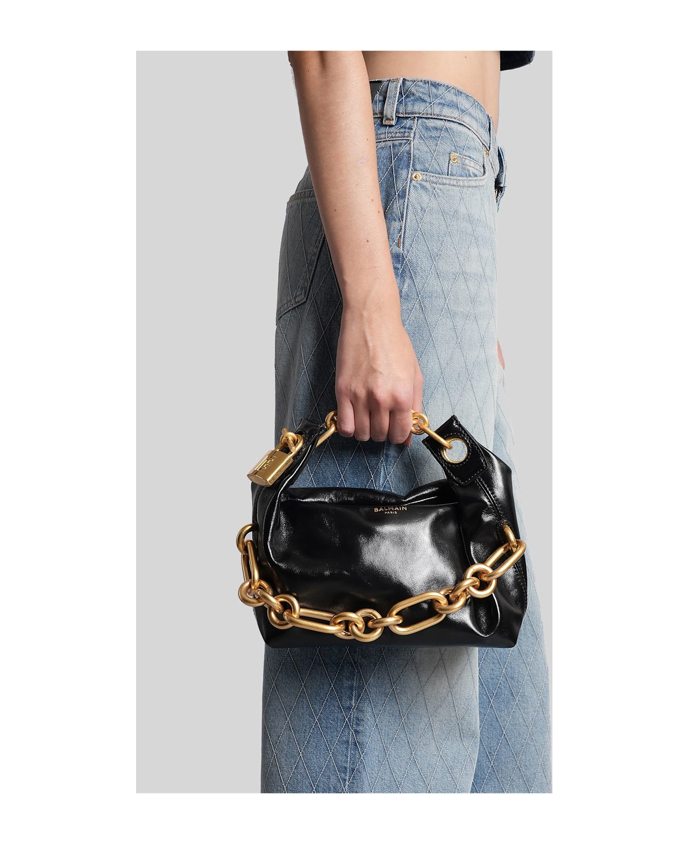 Balmain Sync Mini Shoulder Bag In Black Leather - black